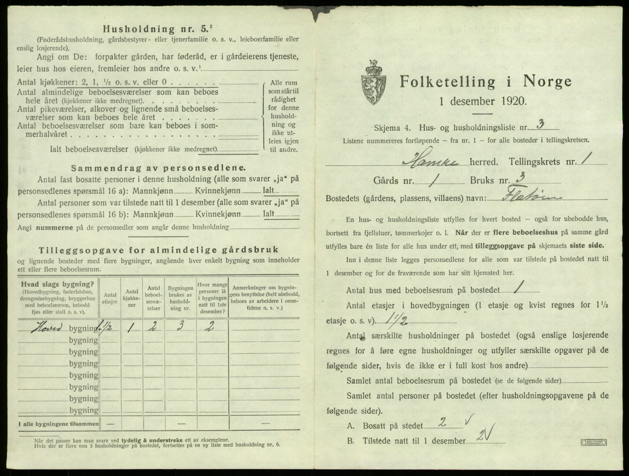 SAB, 1920 census for Hamre, 1920, p. 48