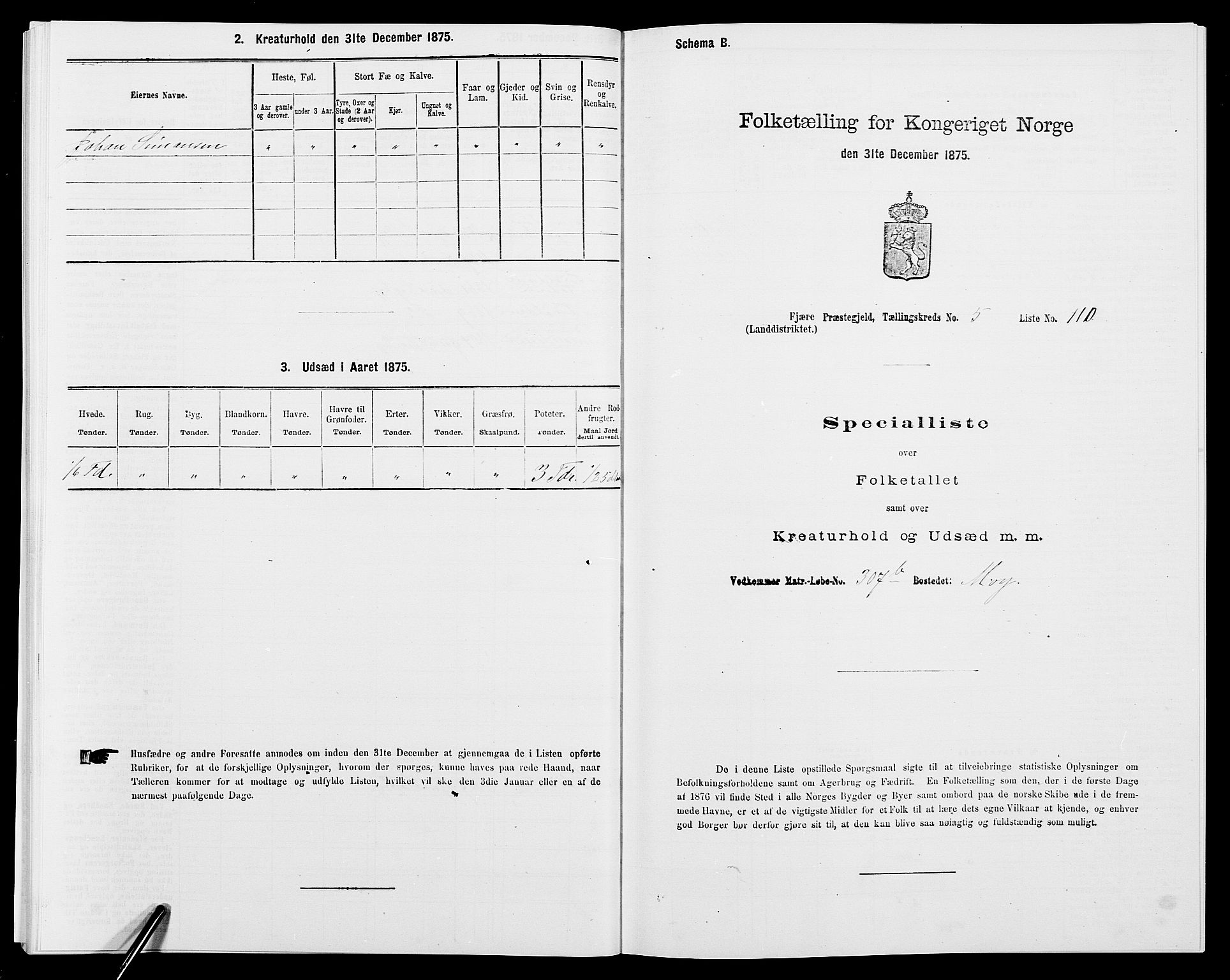 SAK, 1875 census for 0923L Fjære/Fjære, 1875, p. 1366