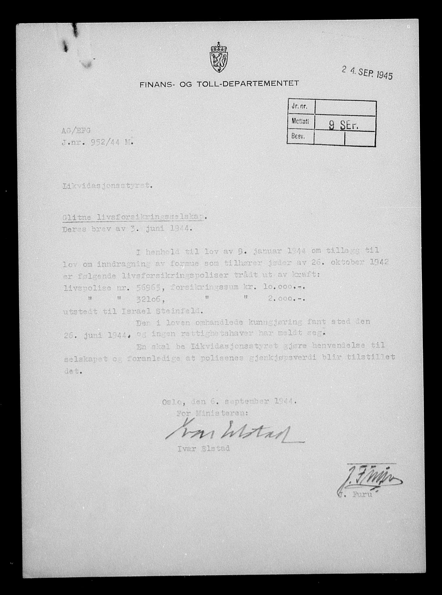 Justisdepartementet, Tilbakeføringskontoret for inndratte formuer, AV/RA-S-1564/H/Hc/Hcb/L0916: --, 1945-1947, p. 735