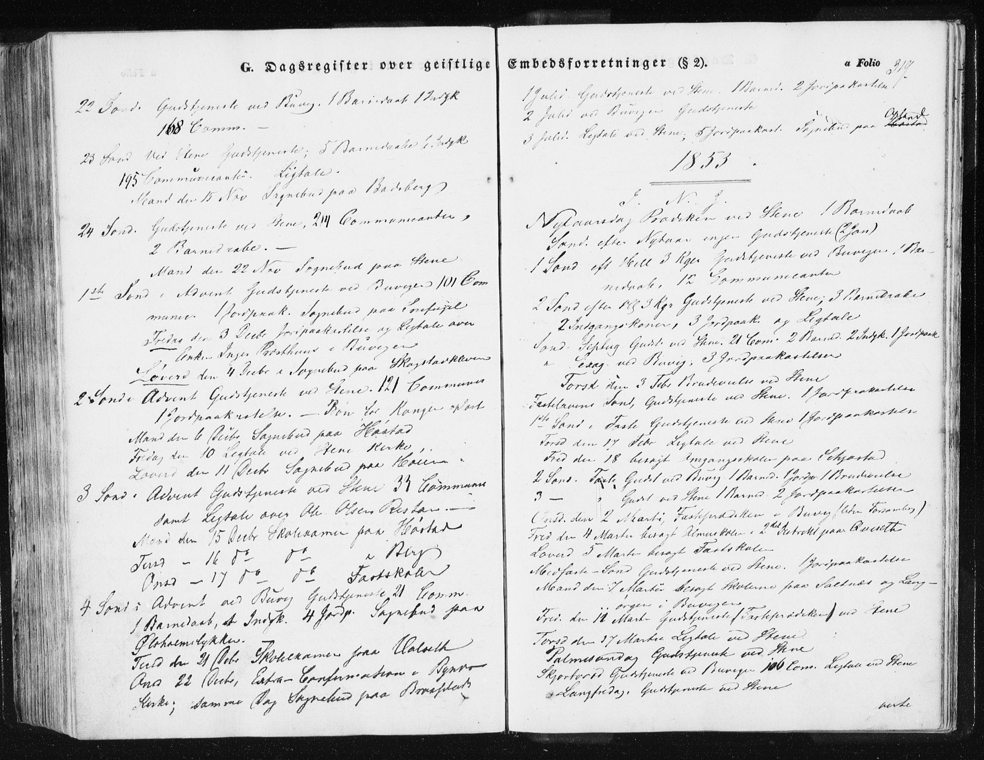 Ministerialprotokoller, klokkerbøker og fødselsregistre - Sør-Trøndelag, SAT/A-1456/612/L0376: Parish register (official) no. 612A08, 1846-1859, p. 319