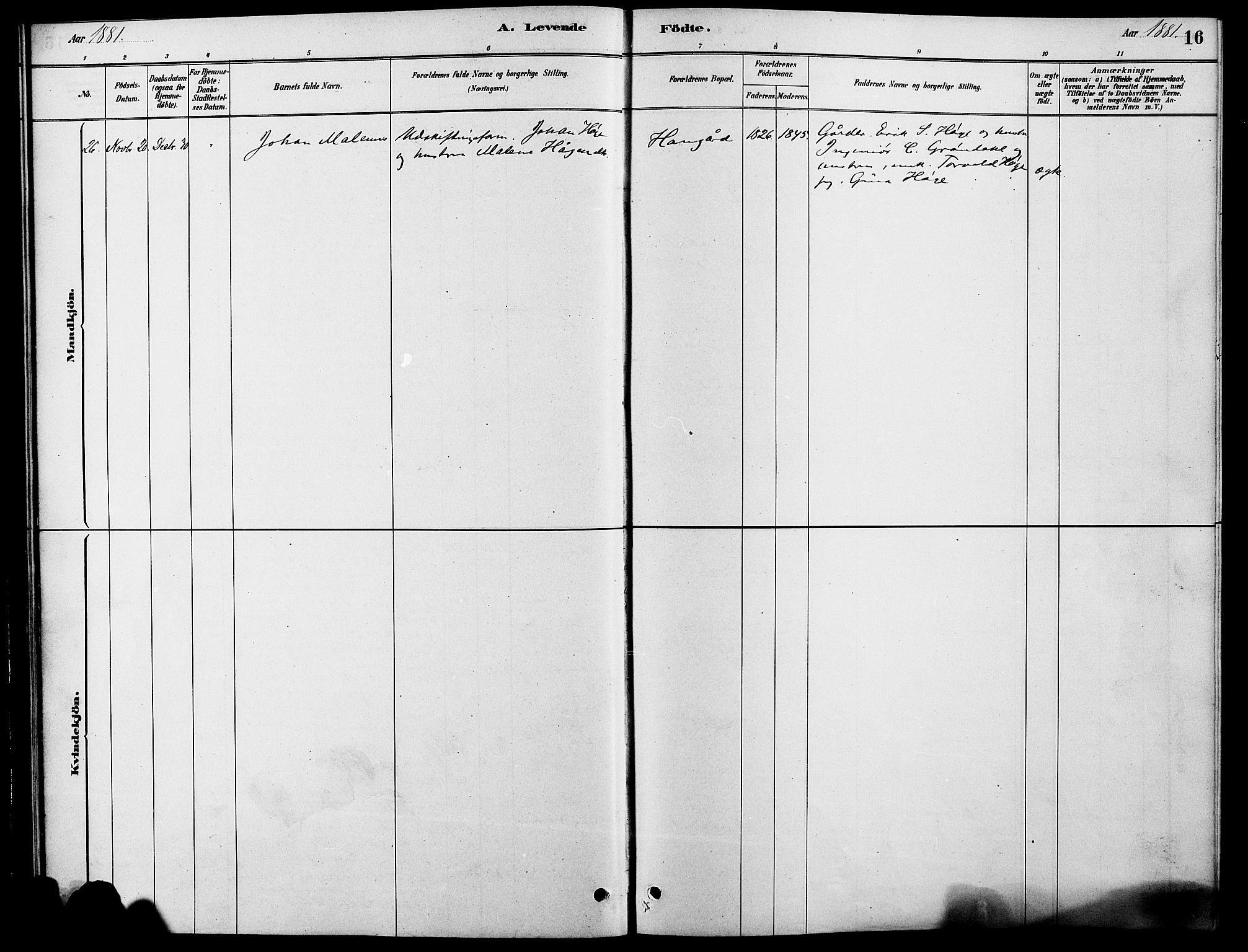 Rendalen prestekontor, SAH/PREST-054/H/Ha/Hab/L0003: Parish register (copy) no. 3, 1879-1904, p. 16