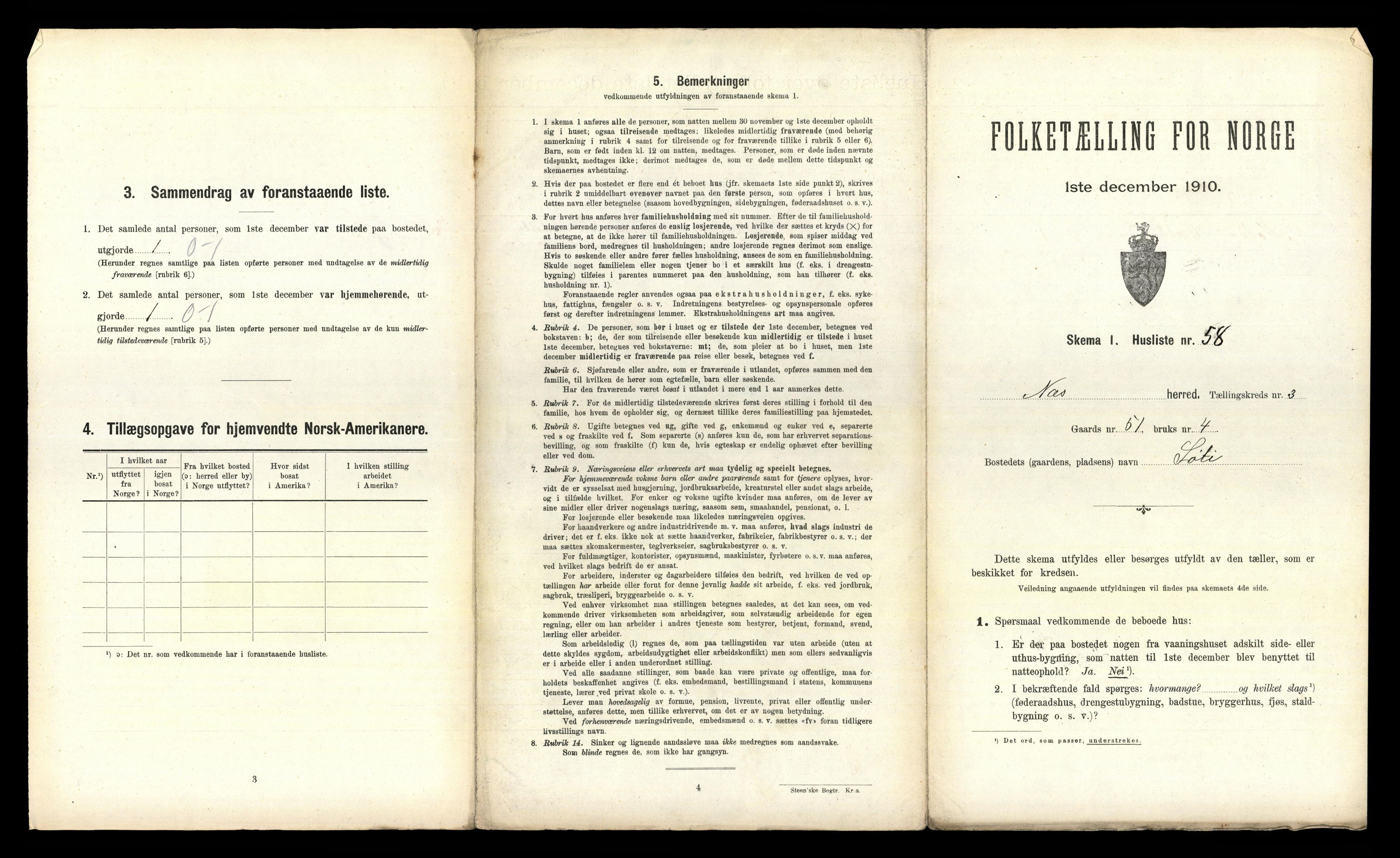 RA, 1910 census for Nes, 1910, p. 652