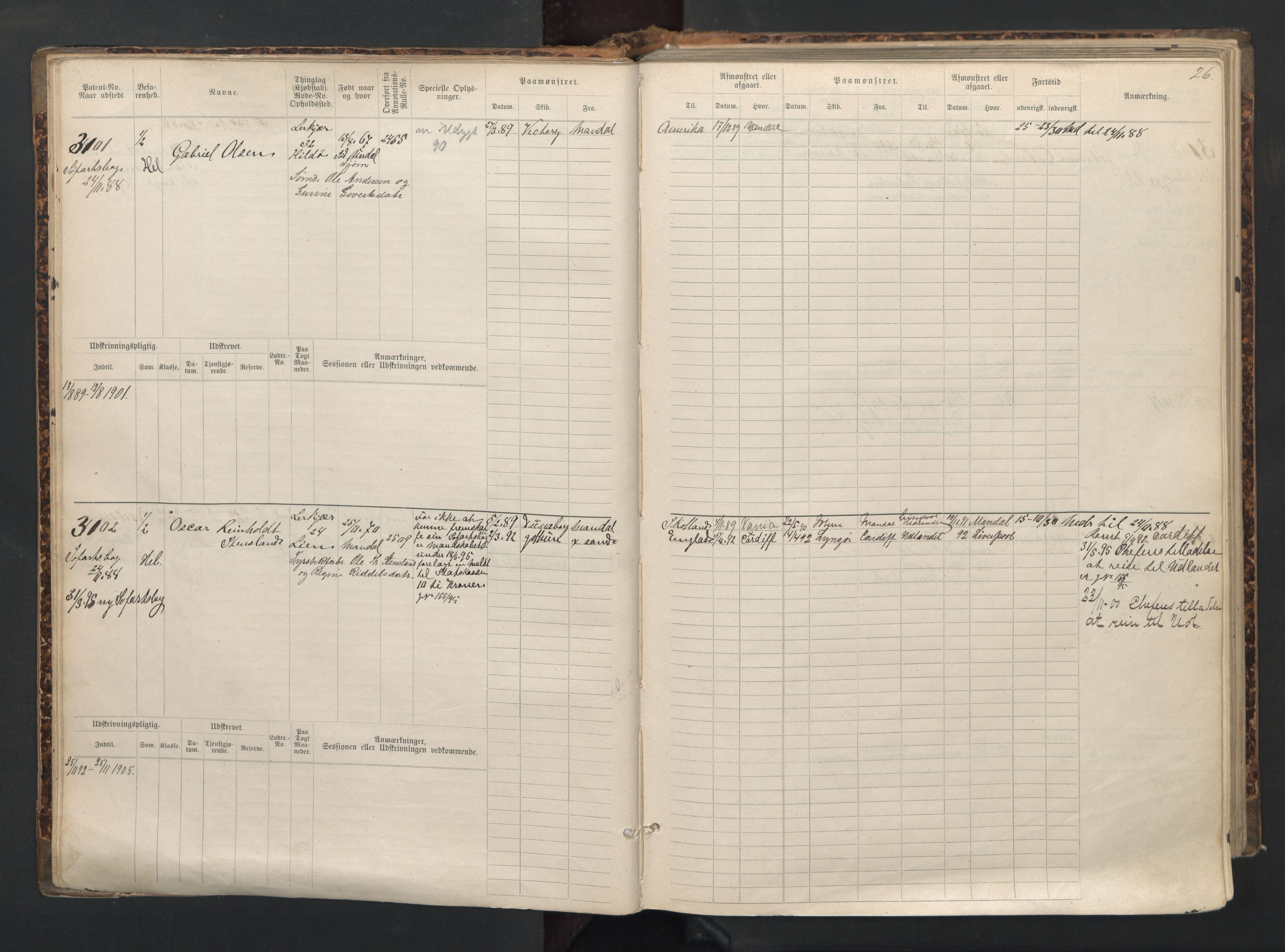 Mandal mønstringskrets, AV/SAK-2031-0016/F/Fb/L0015: Hovedrulle nr 3055-3820, Y-24, 1887-1940, p. 27