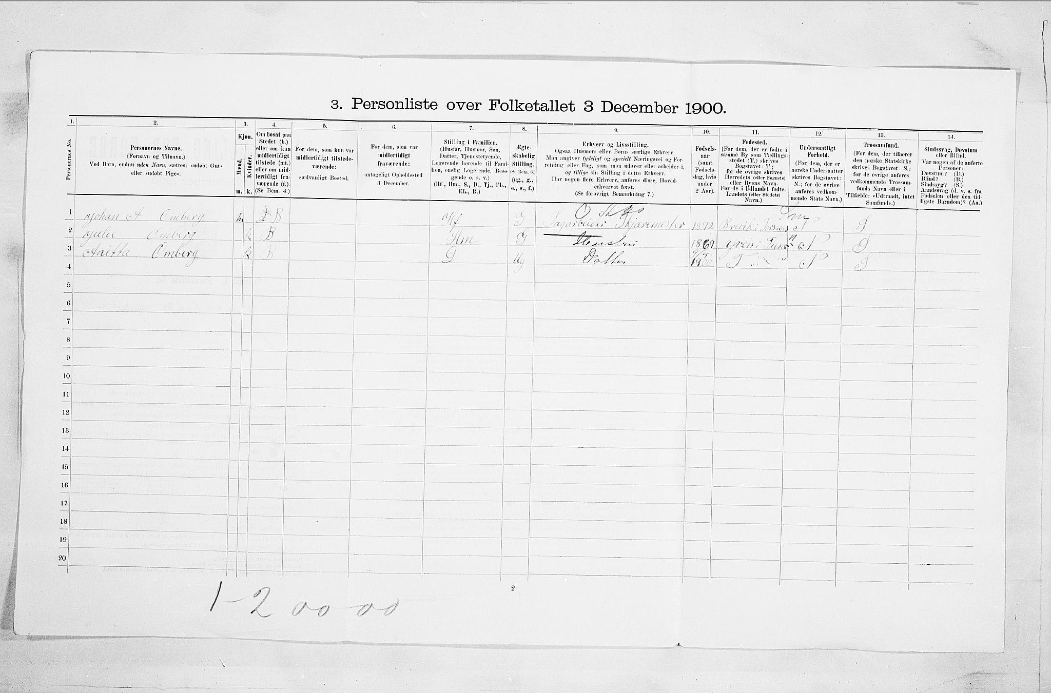 SAO, 1900 census for Fredrikstad, 1900