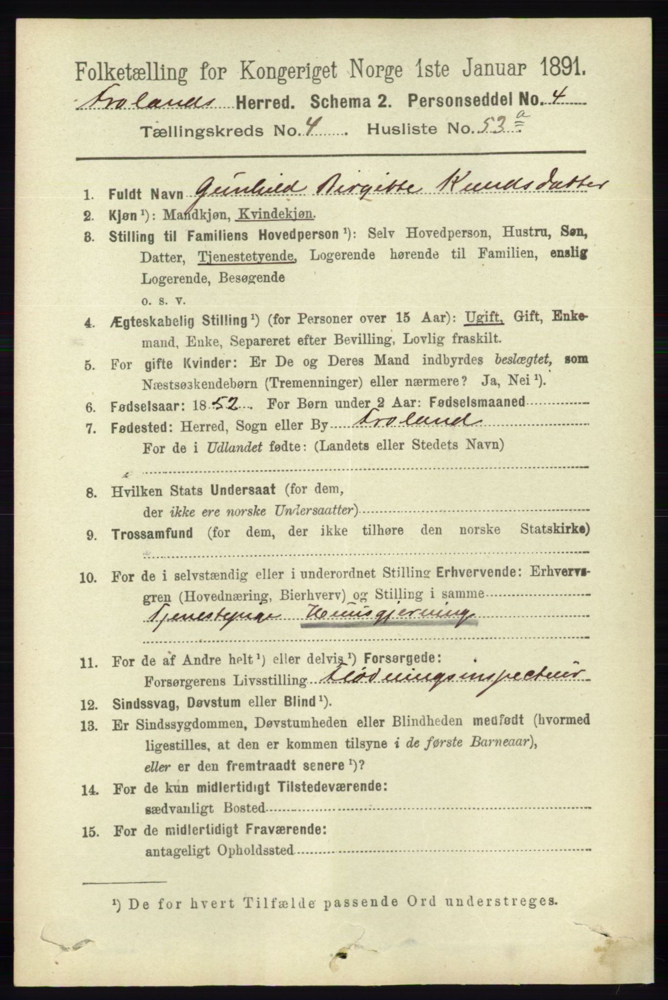 RA, 1891 census for 0919 Froland, 1891, p. 1720