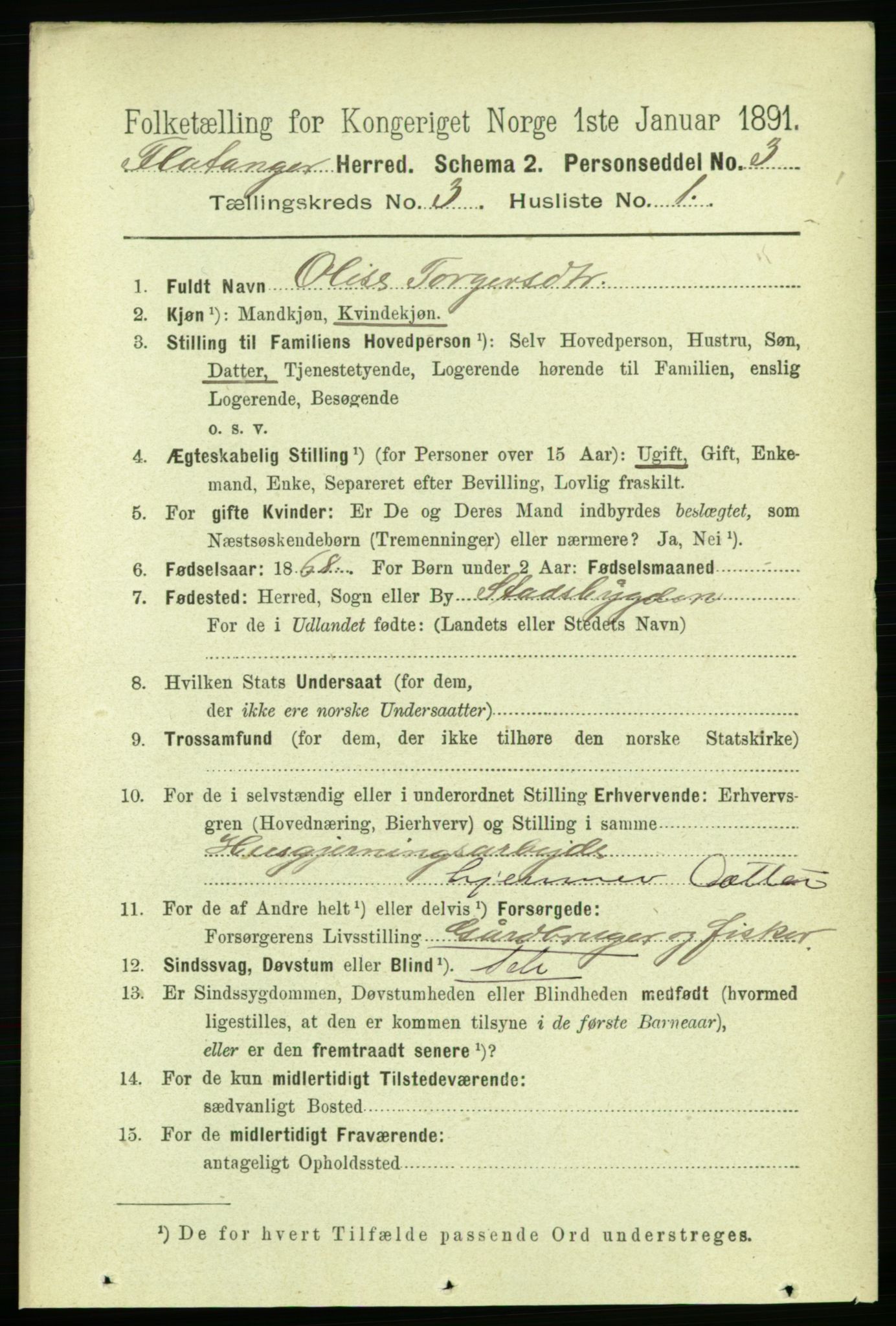 RA, 1891 census for 1749 Flatanger, 1891, p. 1326