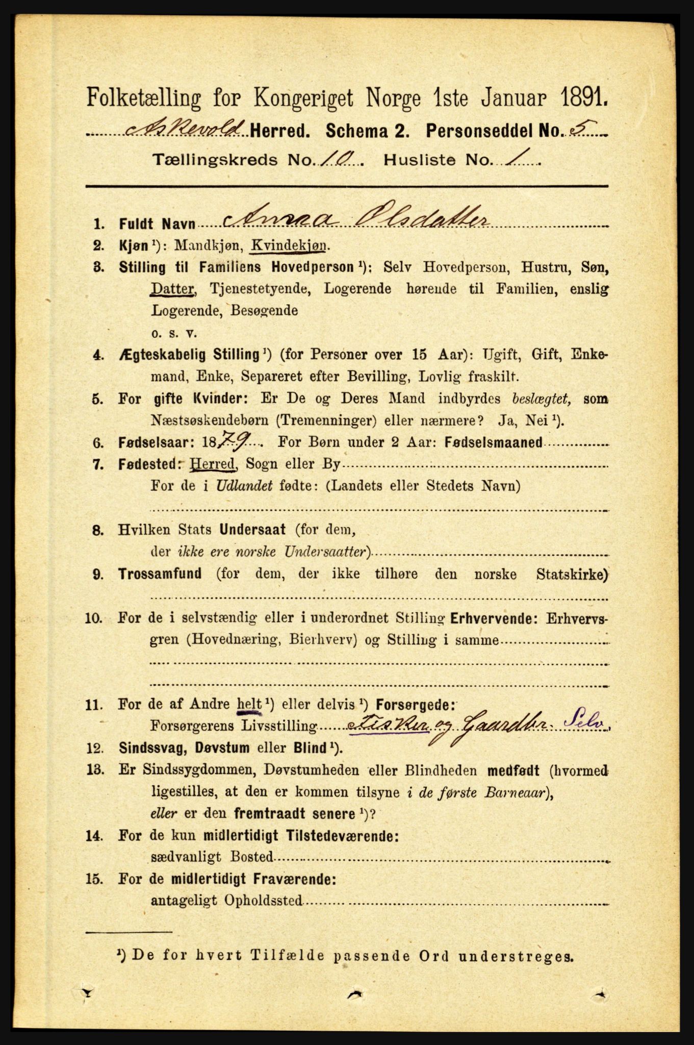 RA, 1891 census for 1428 Askvoll, 1891, p. 2984