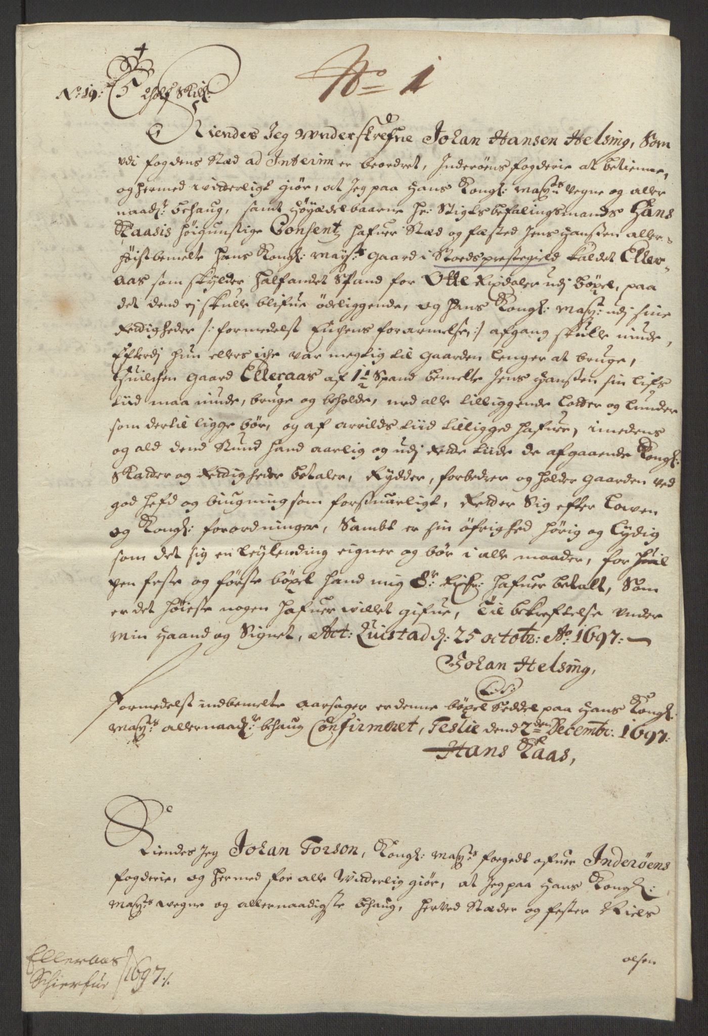 Rentekammeret inntil 1814, Reviderte regnskaper, Fogderegnskap, RA/EA-4092/R63/L4309: Fogderegnskap Inderøy, 1695-1697, p. 494