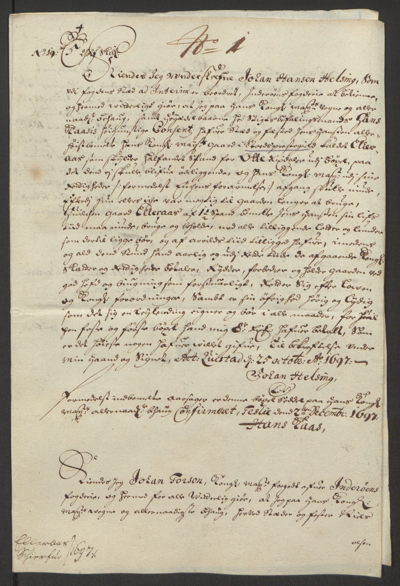 Rentekammeret inntil 1814, Reviderte regnskaper, Fogderegnskap, AV/RA-EA-4092/R63/L4309: Fogderegnskap Inderøy, 1695-1697, p. 494