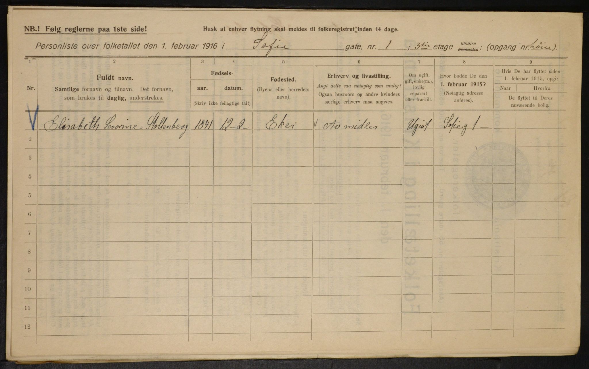 OBA, Municipal Census 1916 for Kristiania, 1916, p. 101171