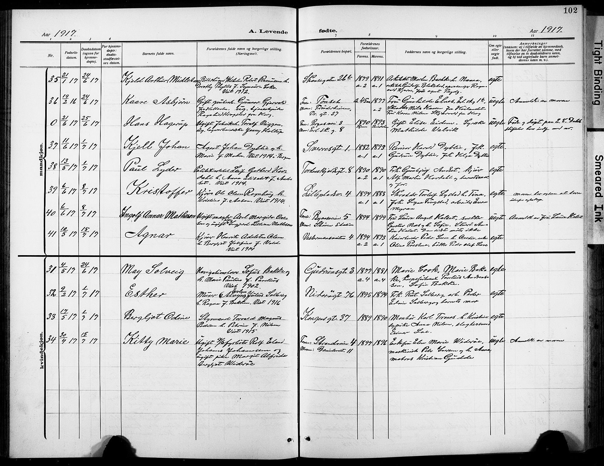 Ministerialprotokoller, klokkerbøker og fødselsregistre - Sør-Trøndelag, AV/SAT-A-1456/601/L0096: Parish register (copy) no. 601C14, 1911-1931, p. 102