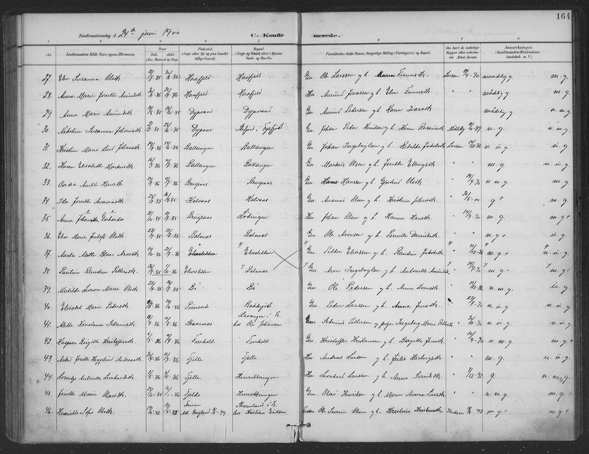 Ministerialprotokoller, klokkerbøker og fødselsregistre - Nordland, SAT/A-1459/863/L0899: Parish register (official) no. 863A11, 1897-1906, p. 164