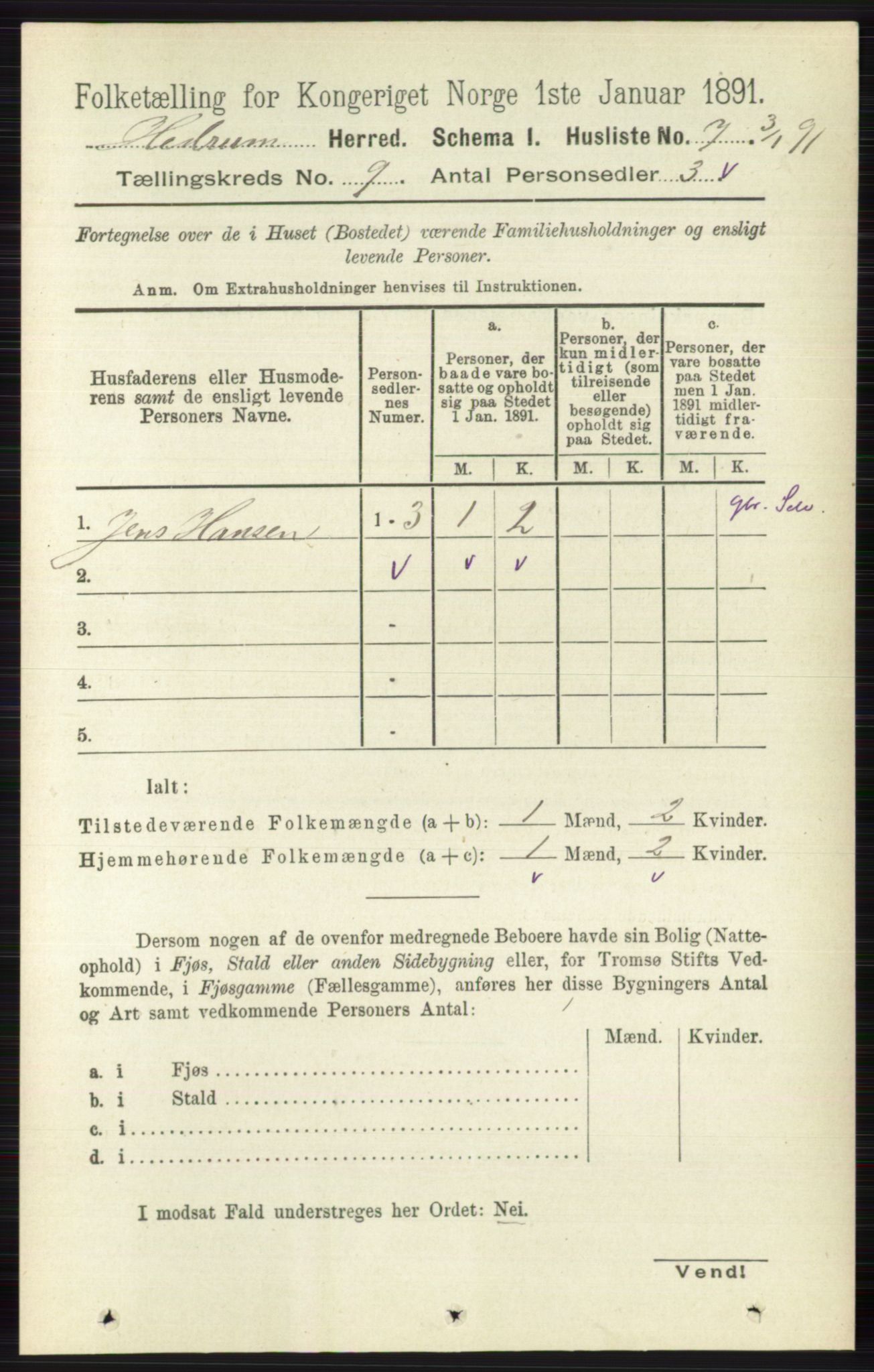 RA, 1891 census for 0727 Hedrum, 1891, p. 3855