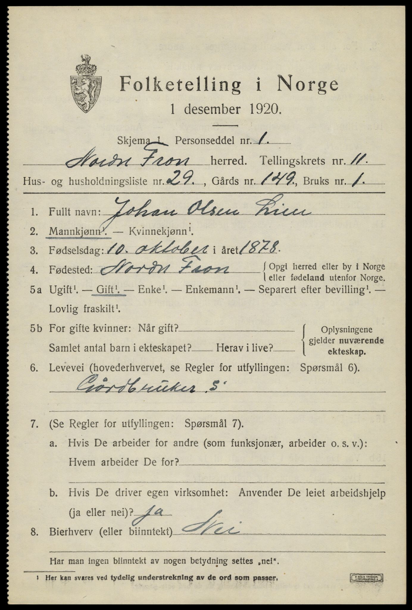 SAH, 1920 census for Nord-Fron, 1920, p. 9684