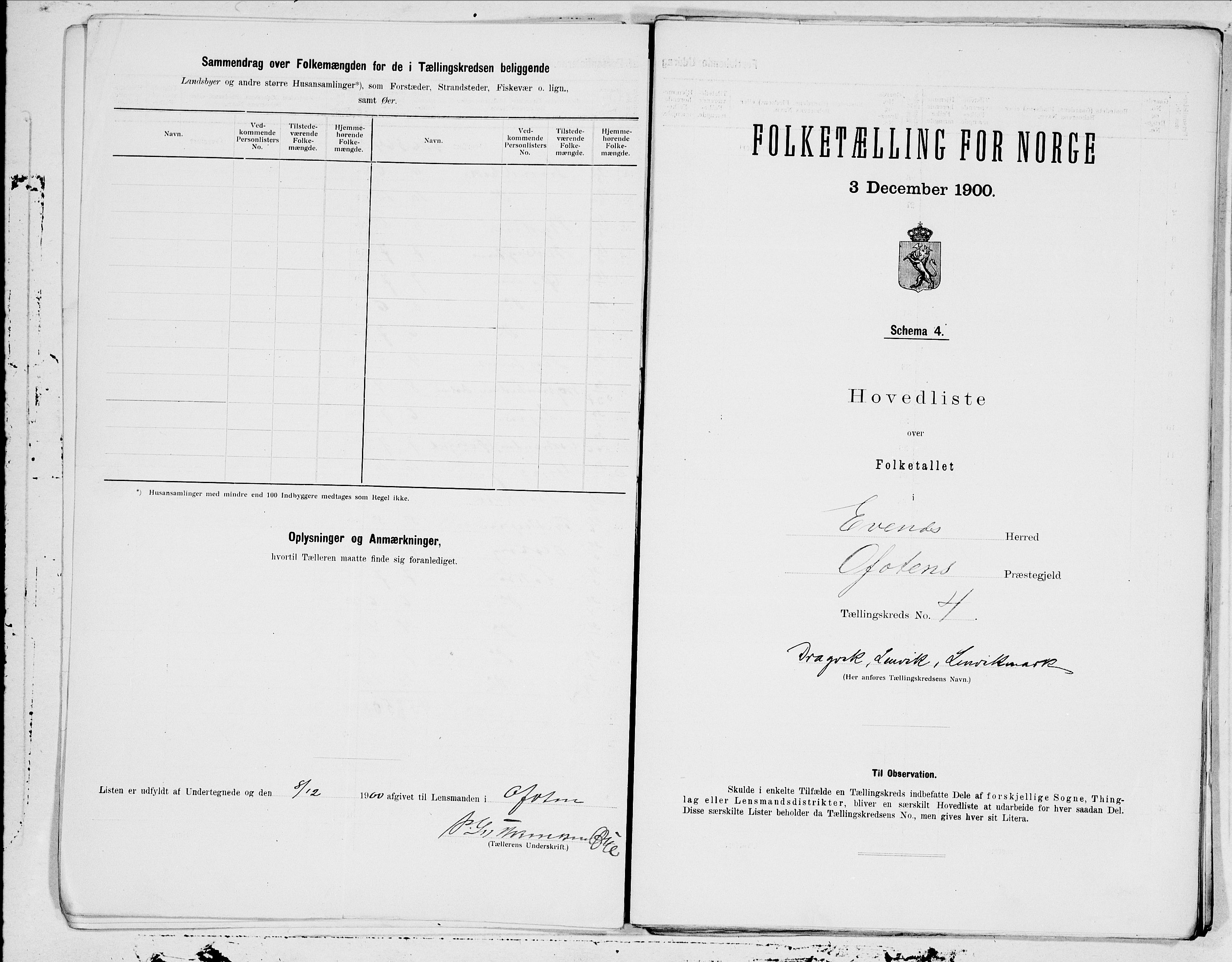 SAT, 1900 census for Evenes, 1900, p. 8