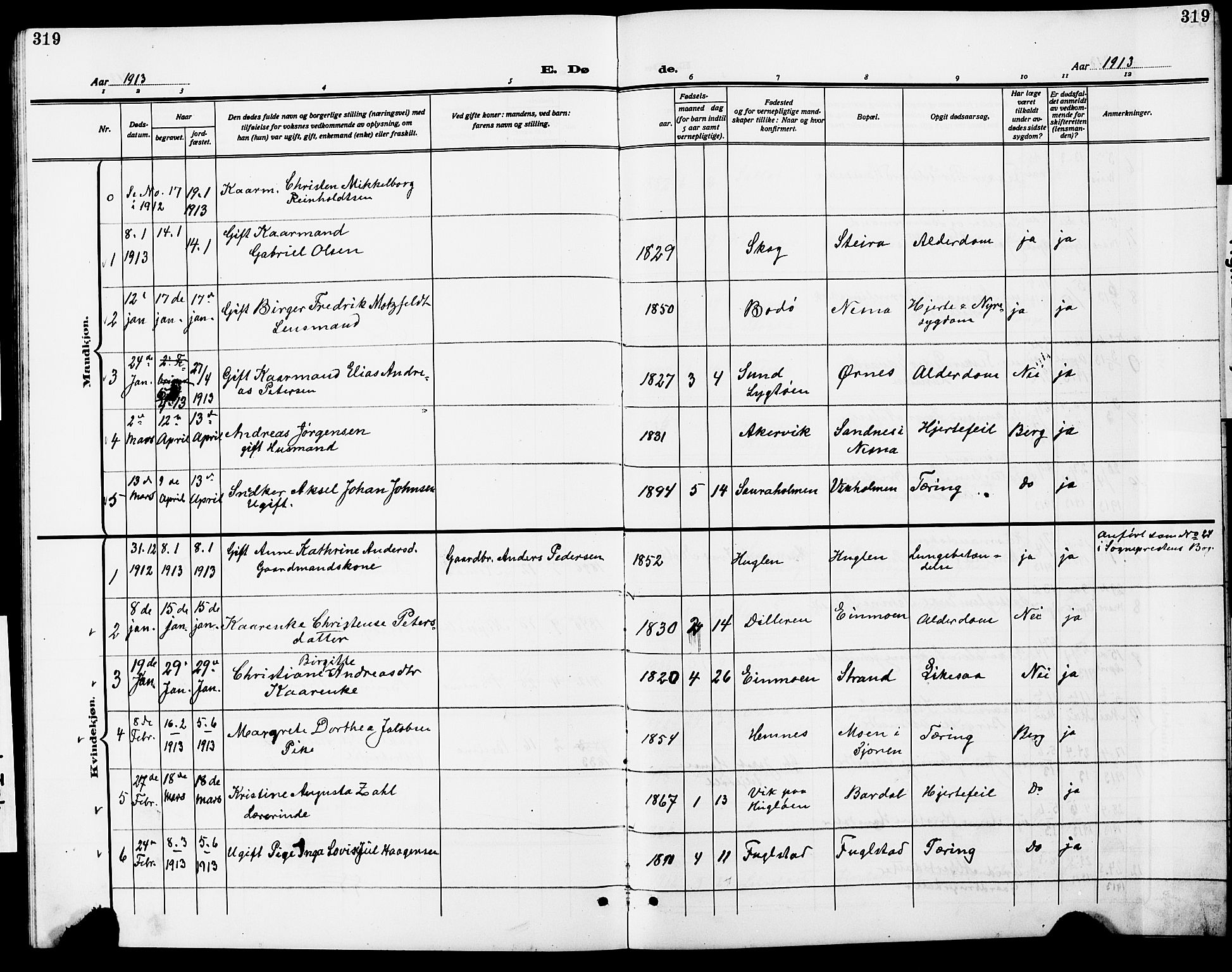 Ministerialprotokoller, klokkerbøker og fødselsregistre - Nordland, AV/SAT-A-1459/838/L0560: Parish register (copy) no. 838C07, 1910-1928, p. 319