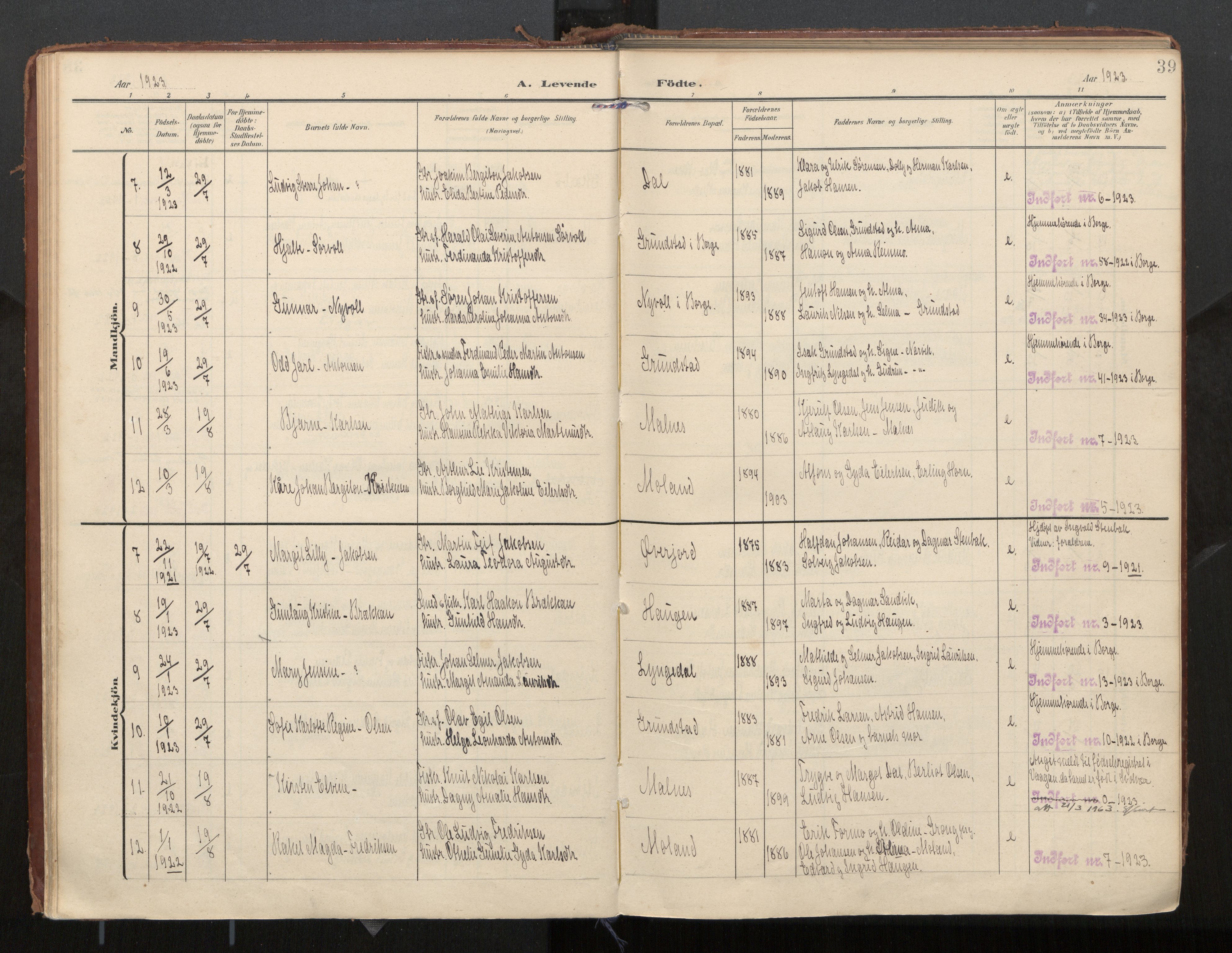 Ministerialprotokoller, klokkerbøker og fødselsregistre - Nordland, SAT/A-1459/884/L1194: Parish register (official) no. 884A02, 1906-1937, p. 39