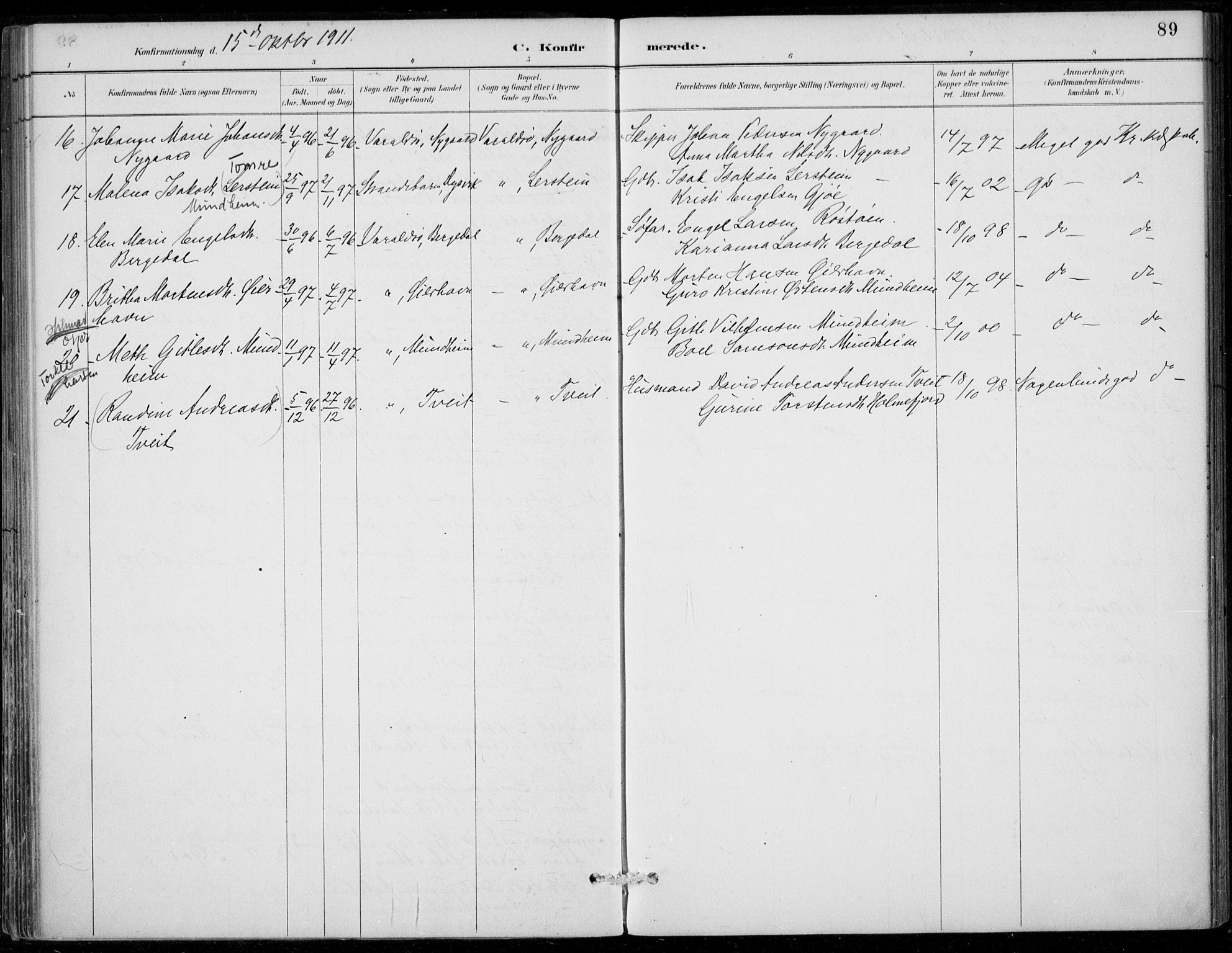 Strandebarm sokneprestembete, SAB/A-78401/H/Haa: Parish register (official) no. D  1, 1886-1912, p. 89
