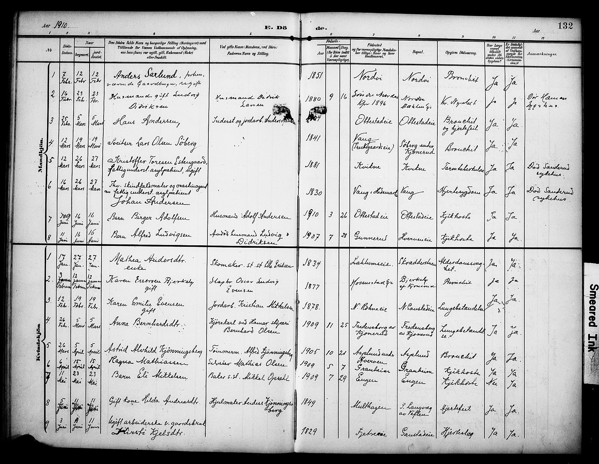 Stange prestekontor, SAH/PREST-002/K/L0022: Parish register (official) no. 22, 1903-1914, p. 132