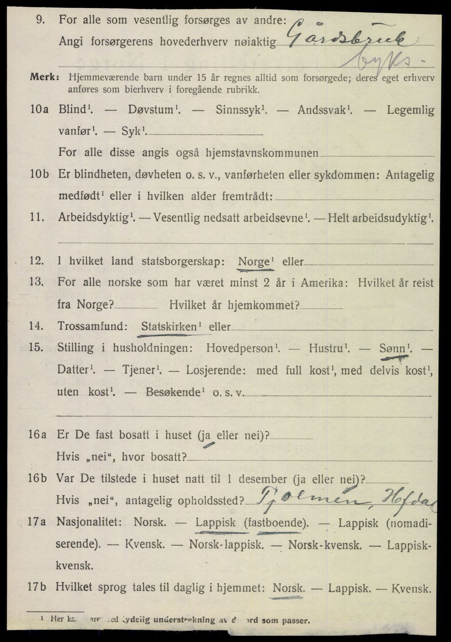 SAT, 1920 census for Hattfjelldal, 1920, p. 2153