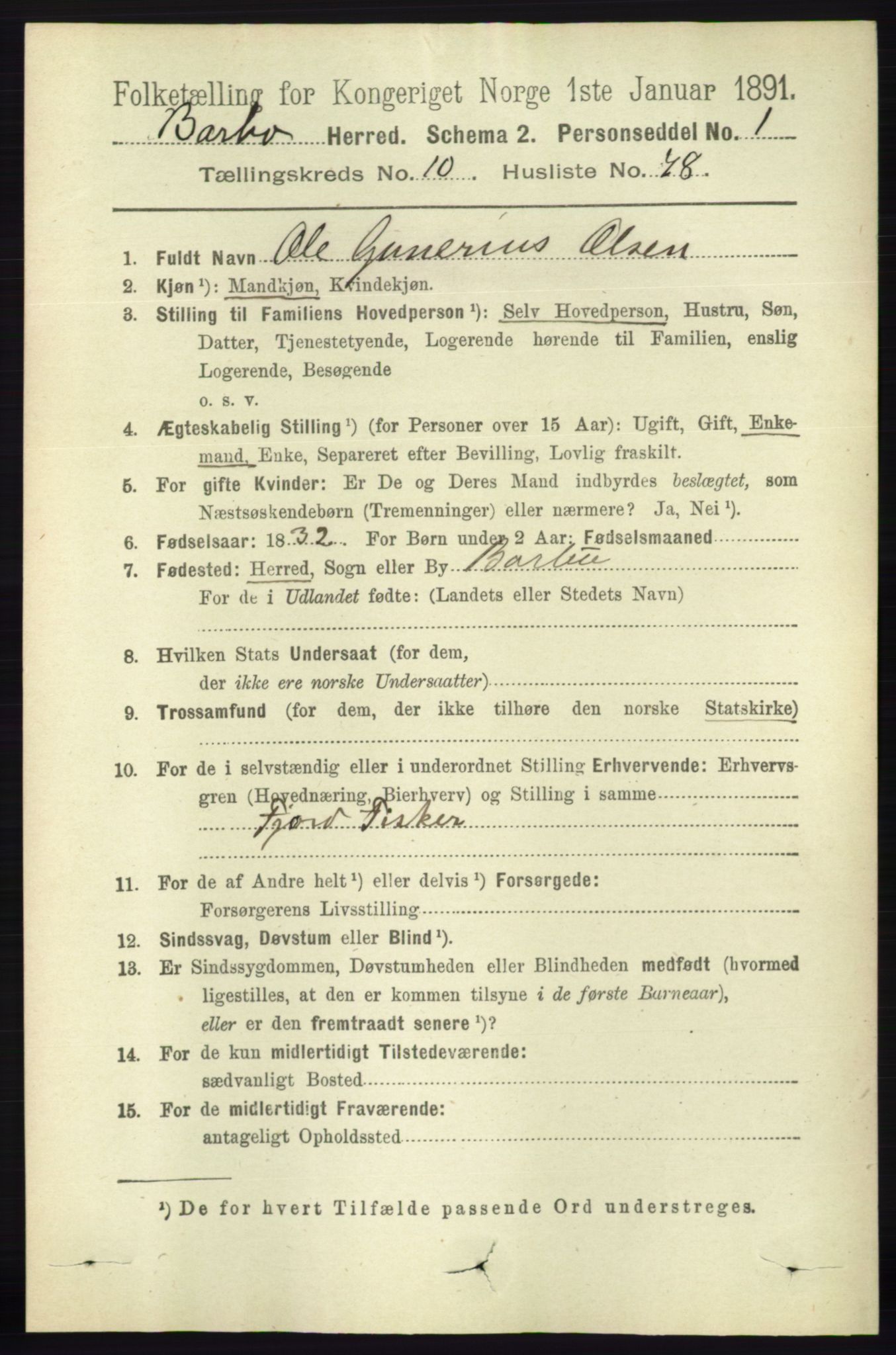 RA, 1891 census for 0990 Barbu, 1891, p. 8266