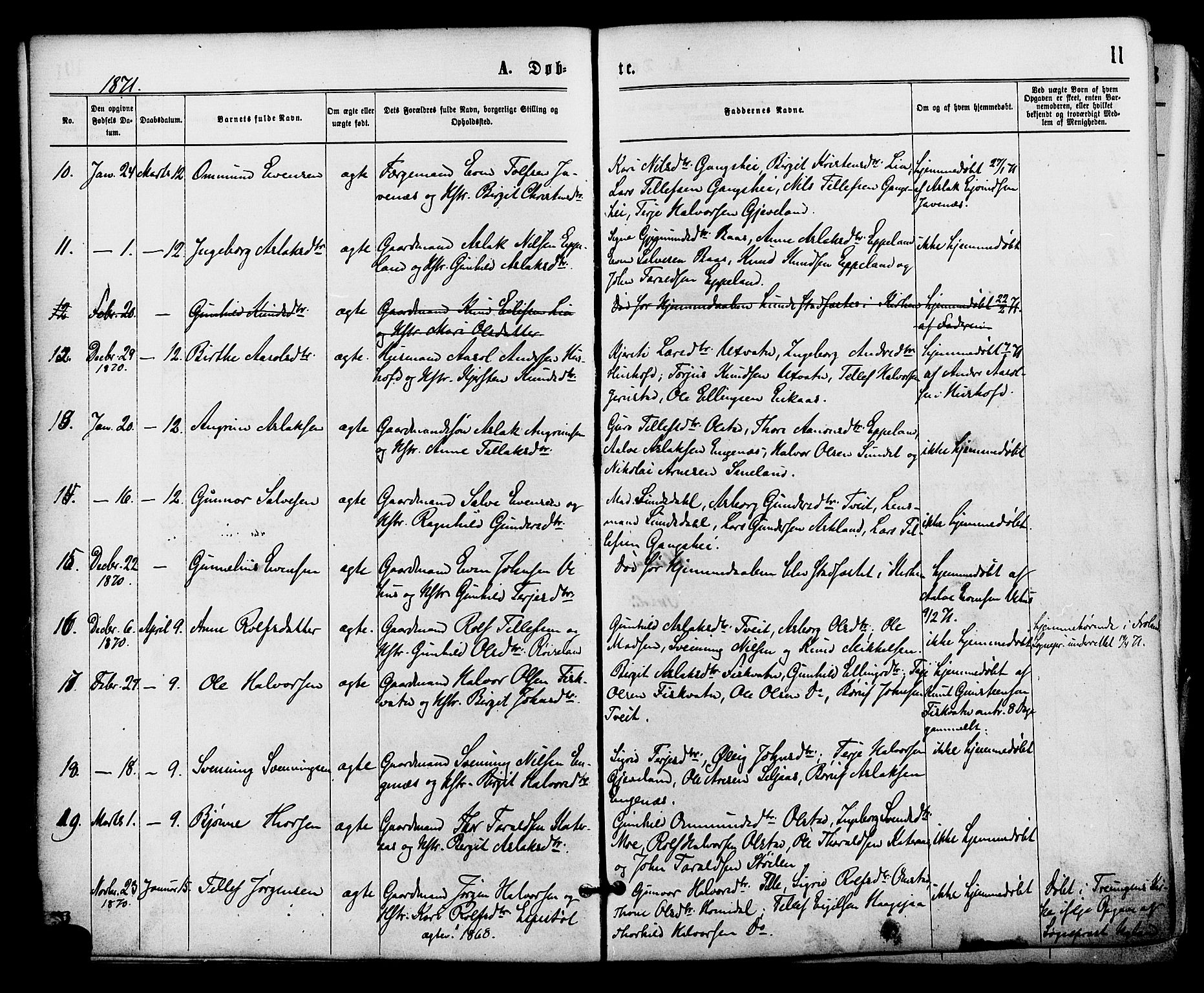 Åmli sokneprestkontor, AV/SAK-1111-0050/F/Fa/Fac/L0009: Parish register (official) no. A 9 /1, 1869-1884, p. 11