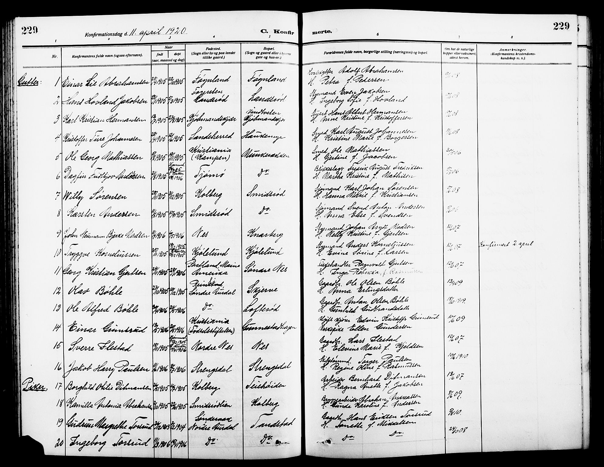 Nøtterøy kirkebøker, SAKO/A-354/G/Ga/L0005: Parish register (copy) no. I 5, 1910-1924, p. 229
