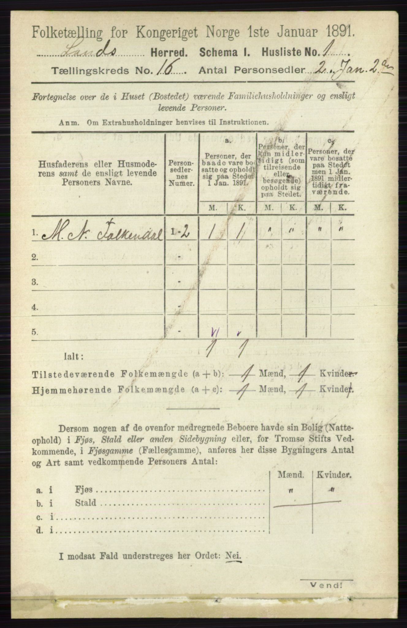 RA, 1891 census for 0538 Nordre Land, 1891, p. 4120