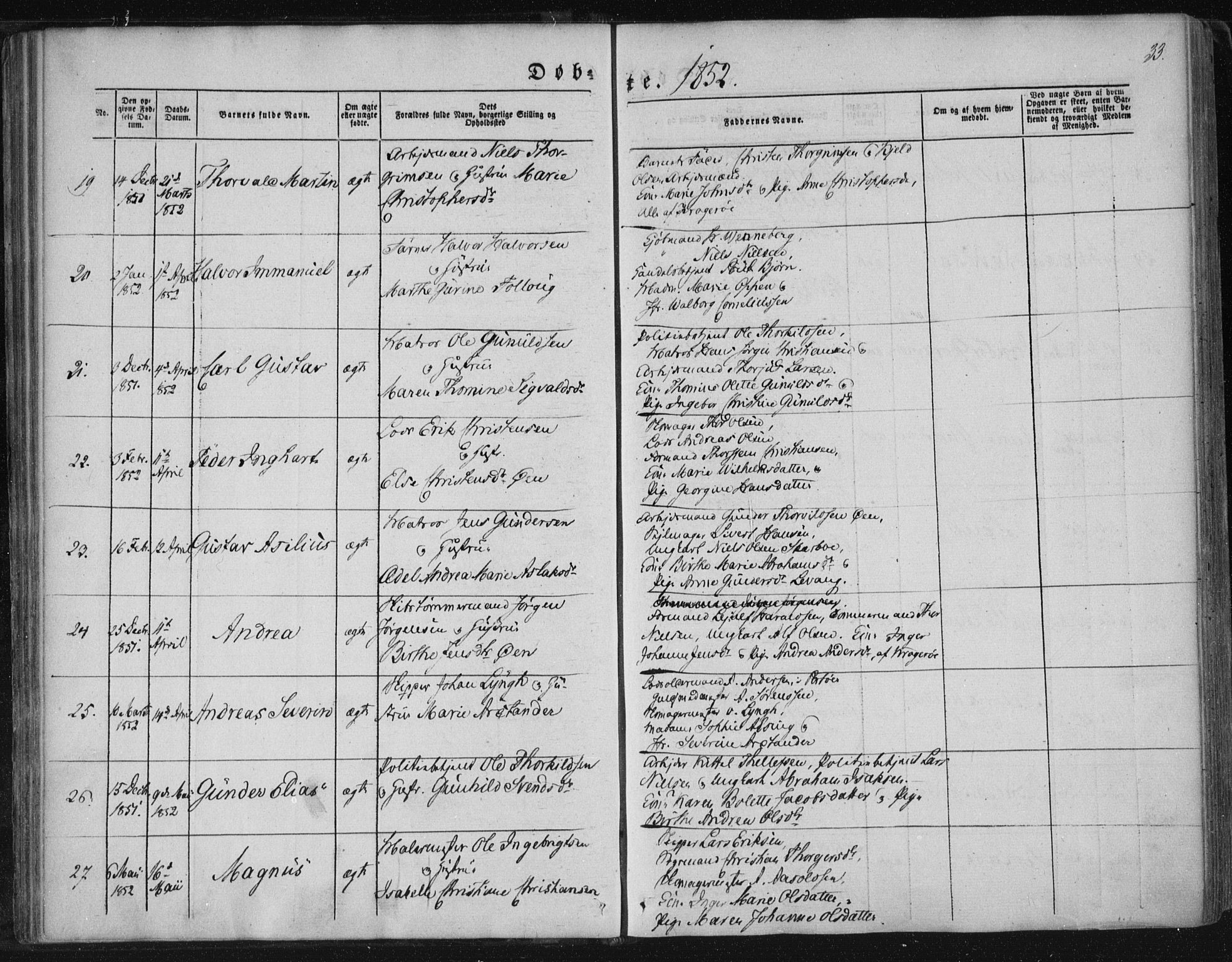 Kragerø kirkebøker, AV/SAKO-A-278/F/Fa/L0006: Parish register (official) no. 6, 1847-1861, p. 33