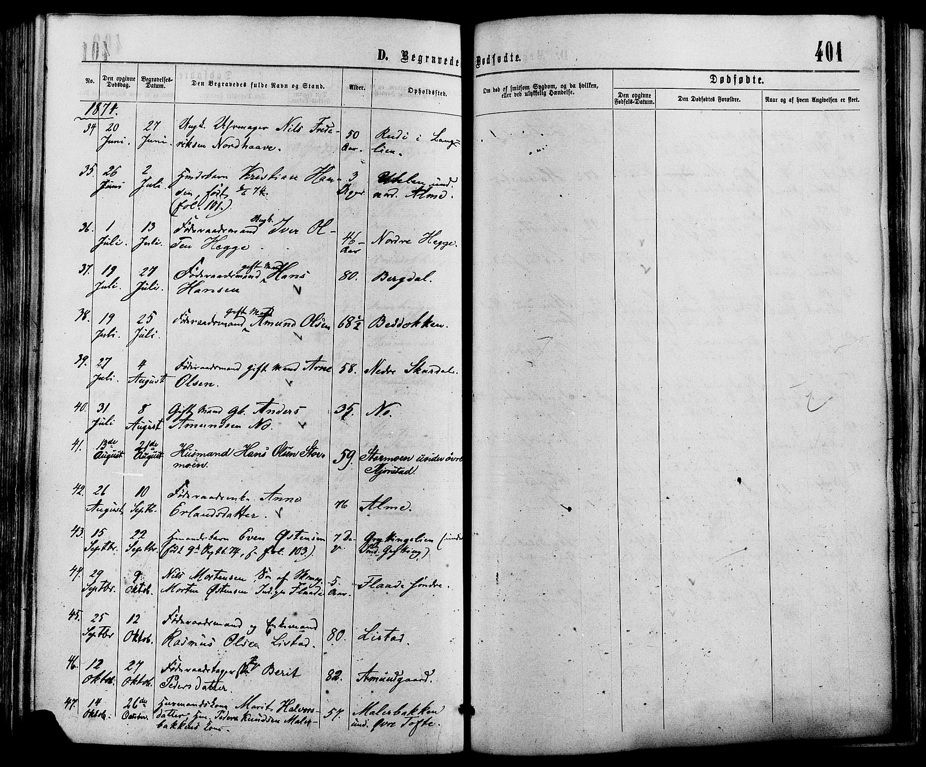 Sør-Fron prestekontor, AV/SAH-PREST-010/H/Ha/Haa/L0002: Parish register (official) no. 2, 1864-1880, p. 401