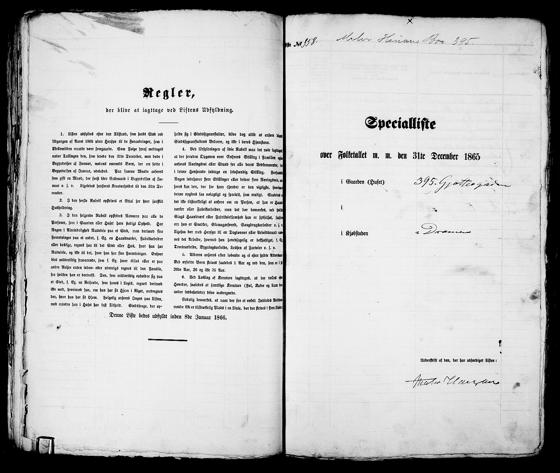 RA, 1865 census for Bragernes in Drammen, 1865, p. 749