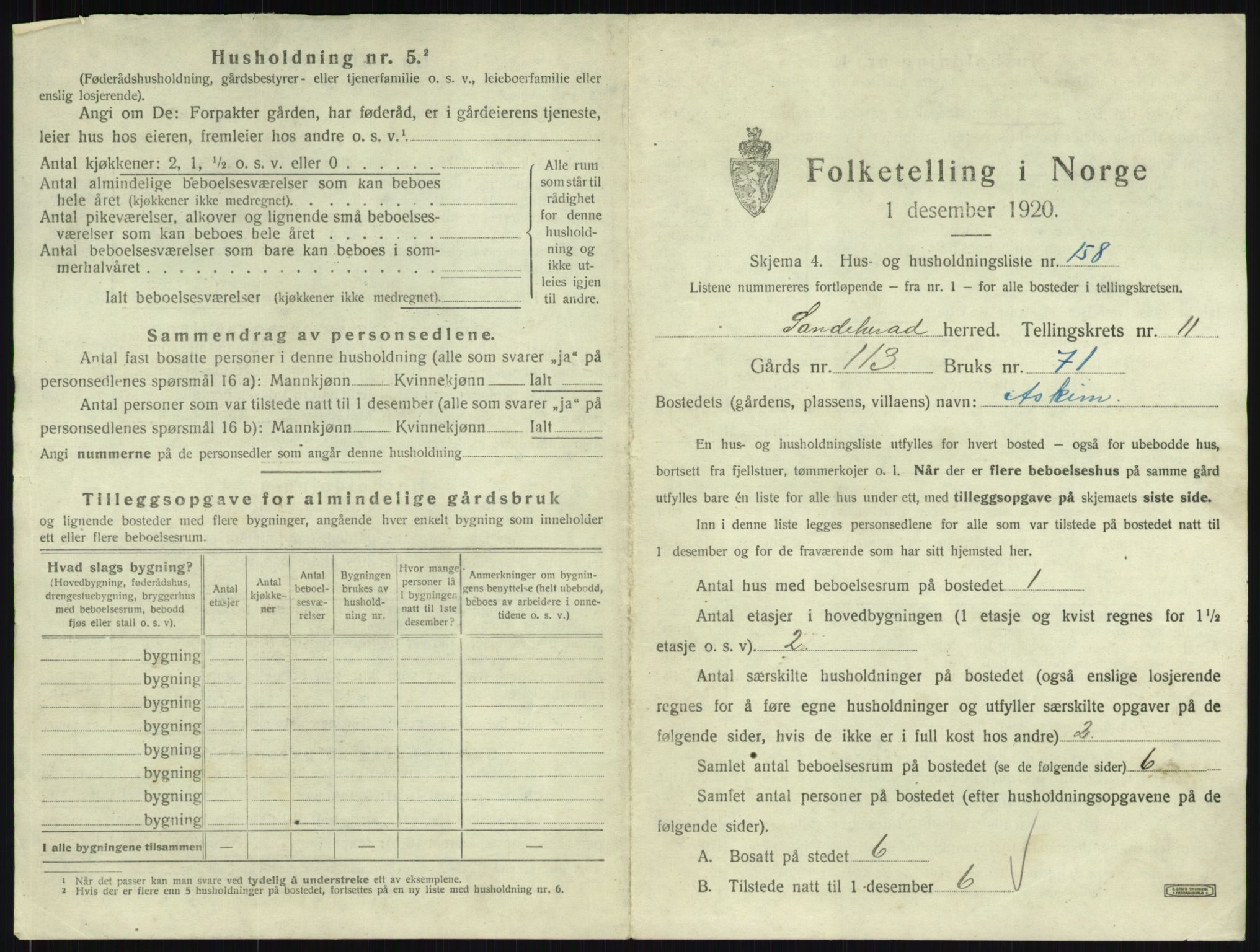 SAKO, 1920 census for Sandeherred, 1920, p. 2573