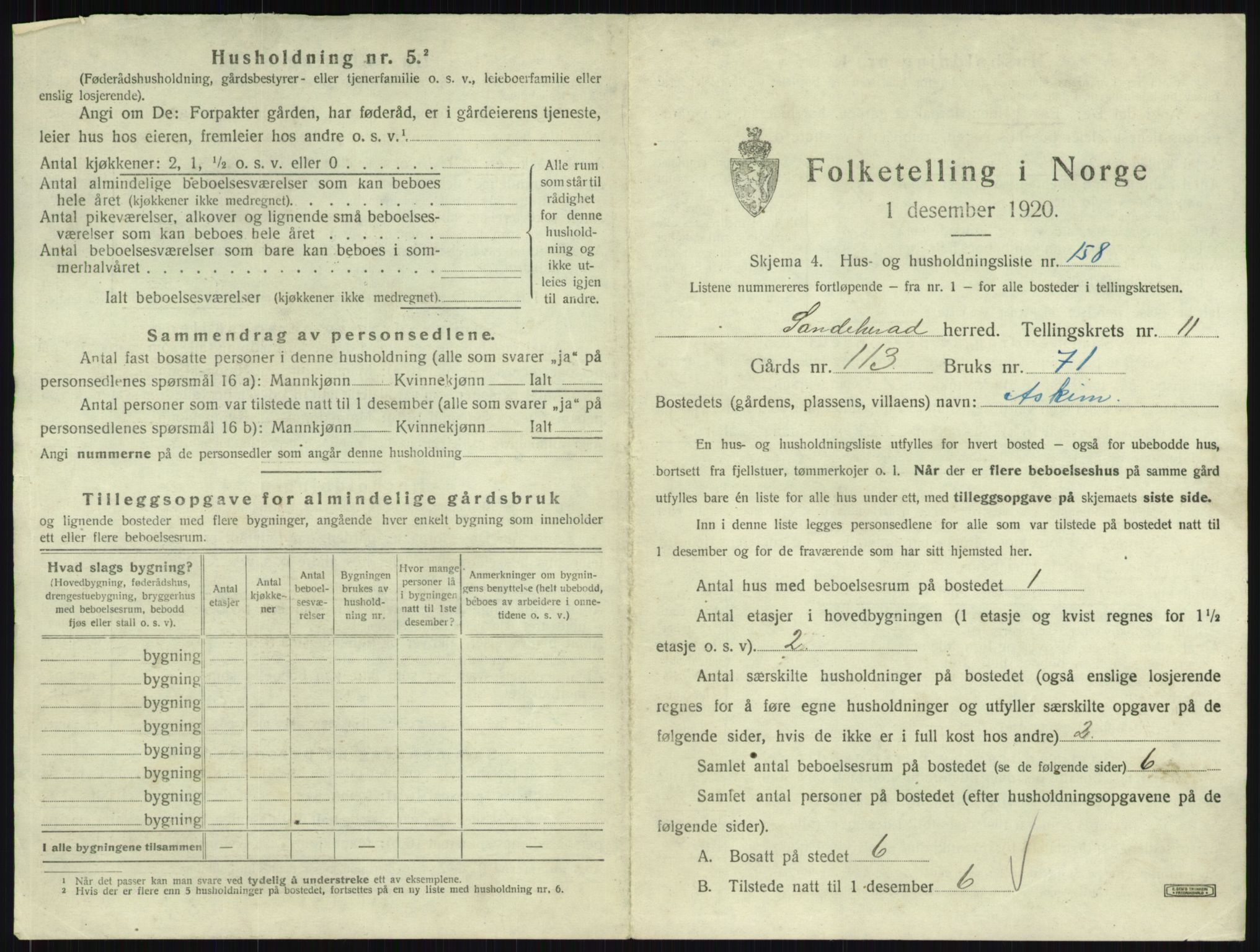 SAKO, 1920 census for Sandeherred, 1920, p. 2573