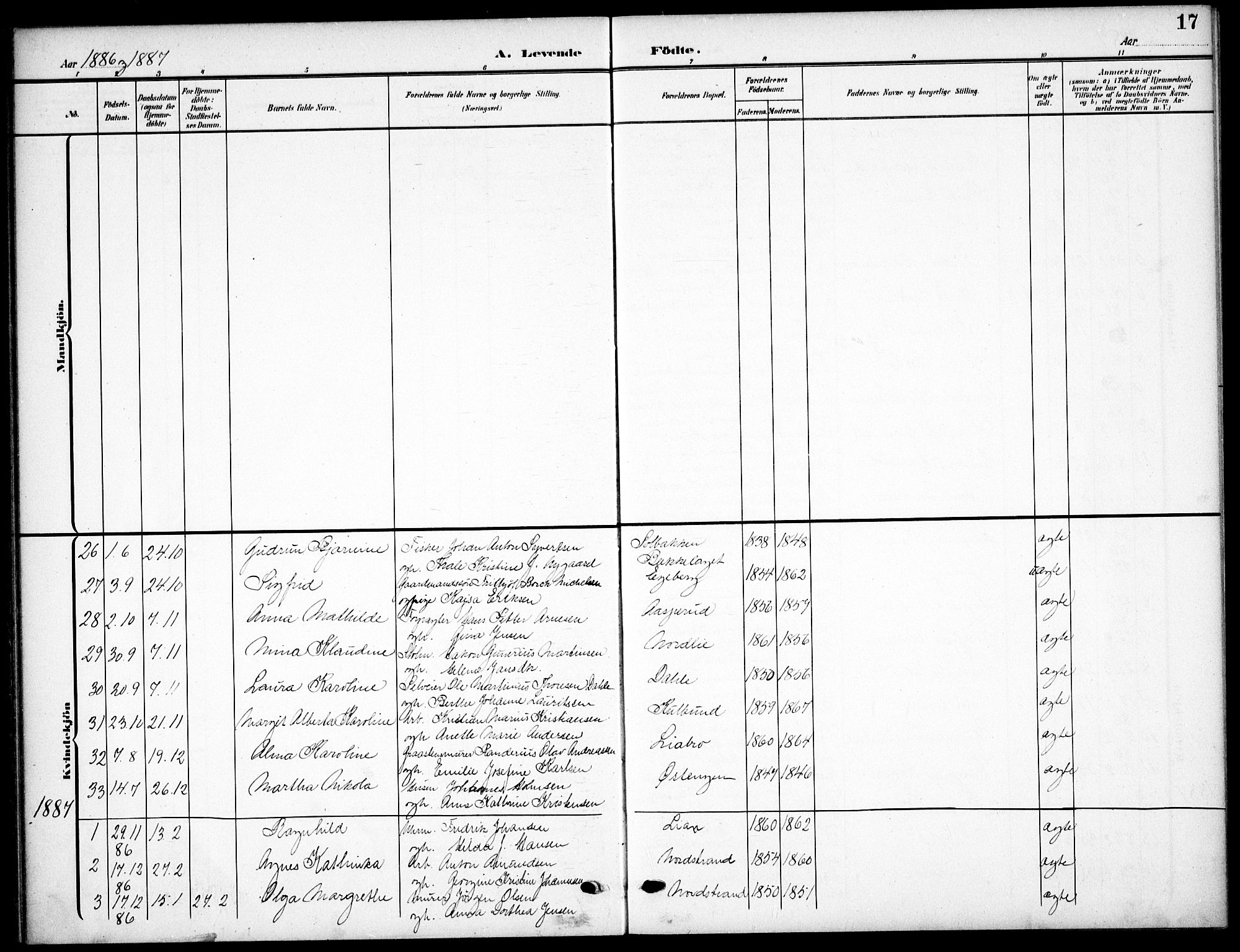 Nordstrand prestekontor Kirkebøker, AV/SAO-A-10362a/F/Fa/L0000: Parish register (official) no.  0, 1881-1900, p. 17