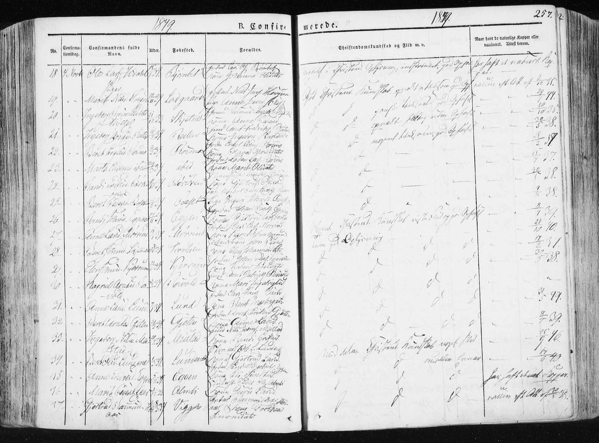 Ministerialprotokoller, klokkerbøker og fødselsregistre - Sør-Trøndelag, SAT/A-1456/665/L0771: Parish register (official) no. 665A06, 1830-1856, p. 257