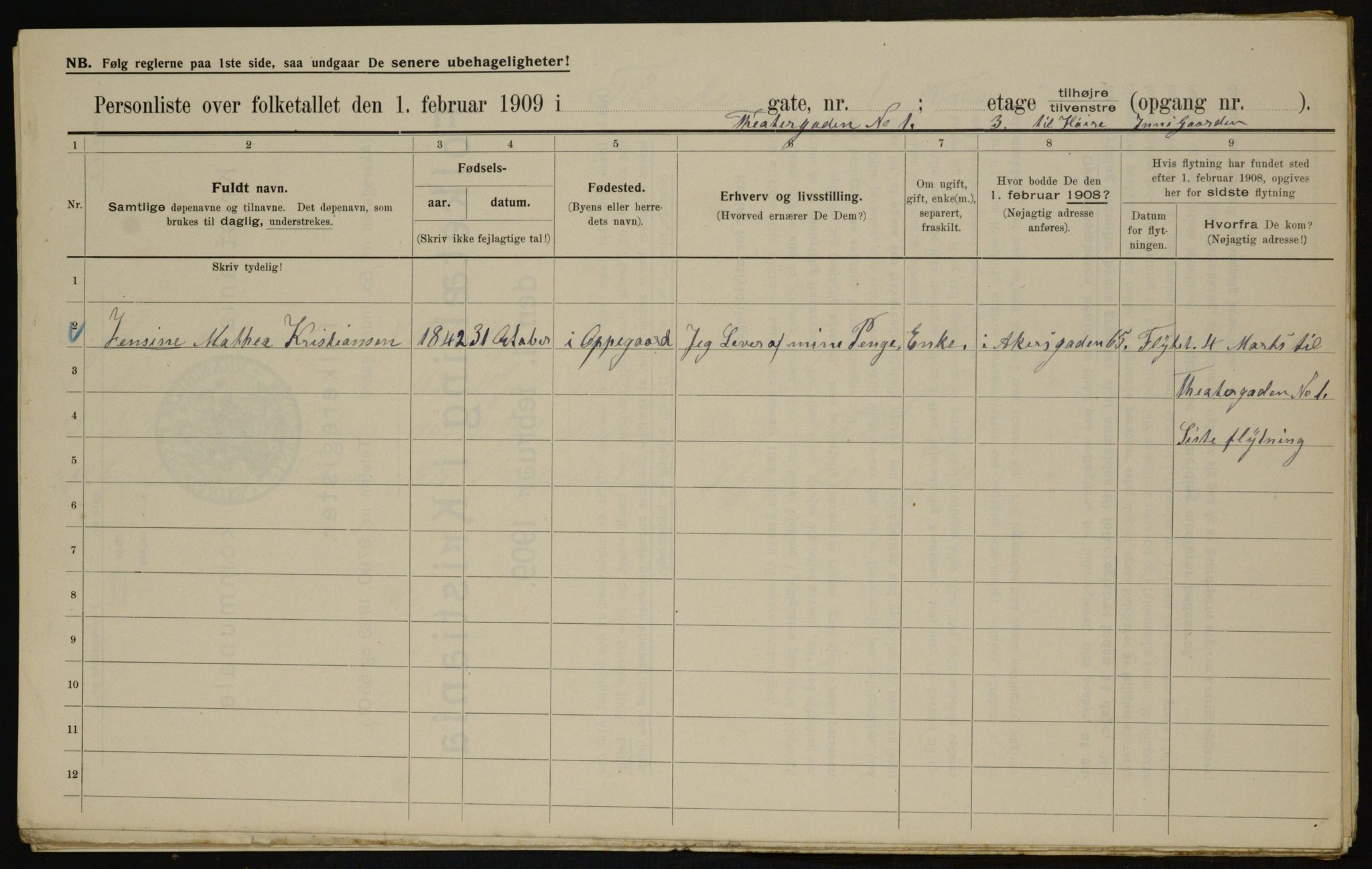 OBA, Municipal Census 1909 for Kristiania, 1909, p. 96962