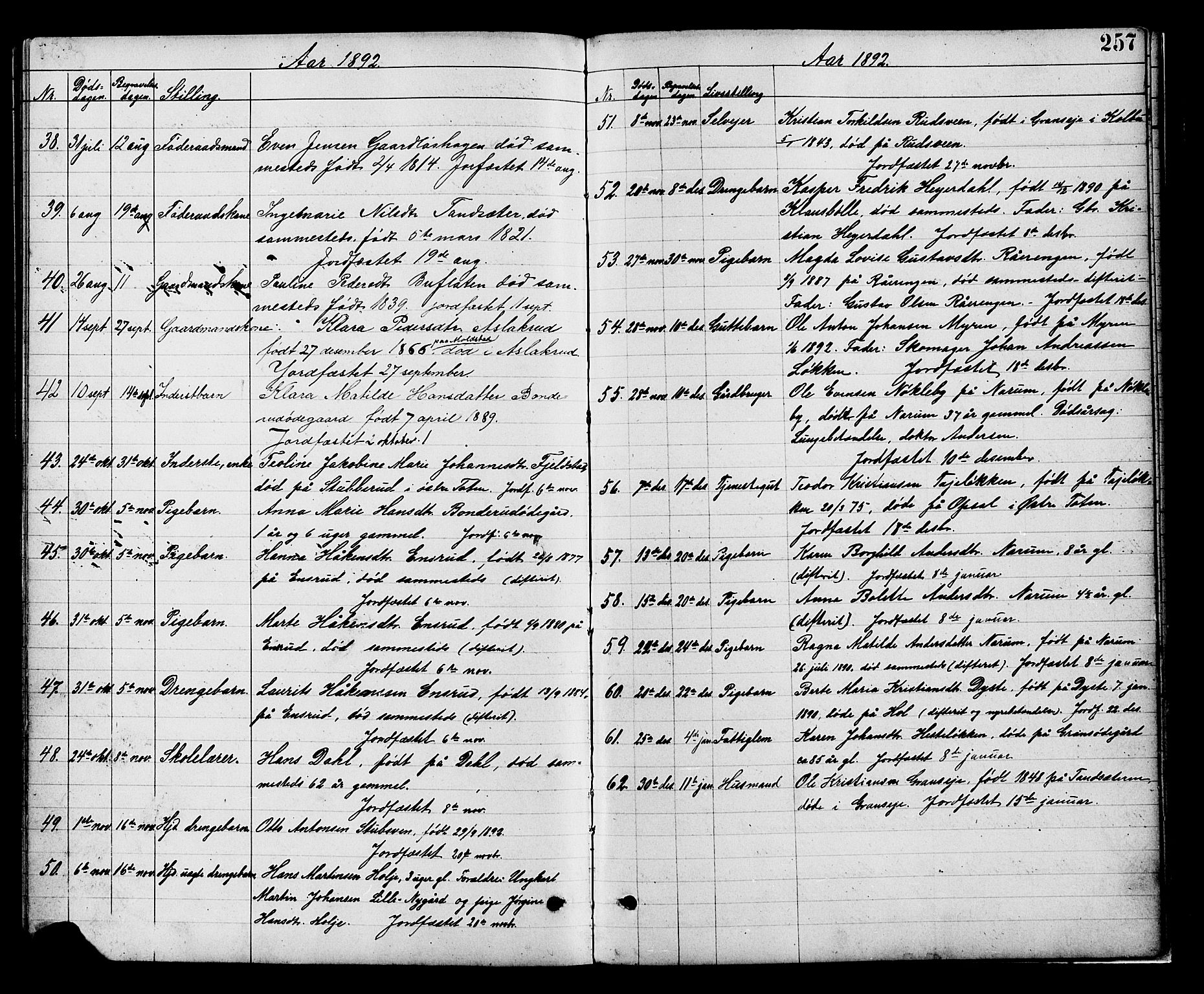 Vestre Toten prestekontor, AV/SAH-PREST-108/H/Ha/Hab/L0008: Parish register (copy) no. 8, 1885-1900, p. 257