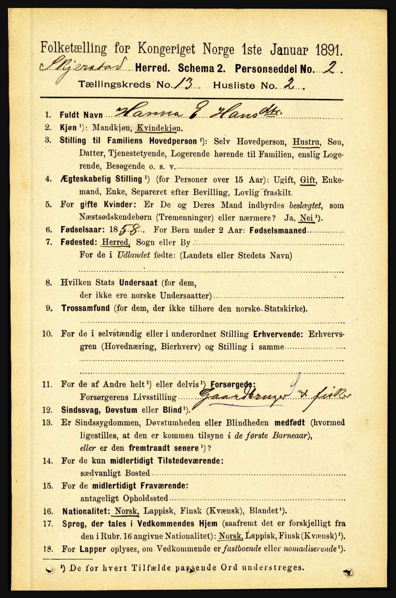 RA, 1891 census for 1842 Skjerstad, 1891, p. 4409