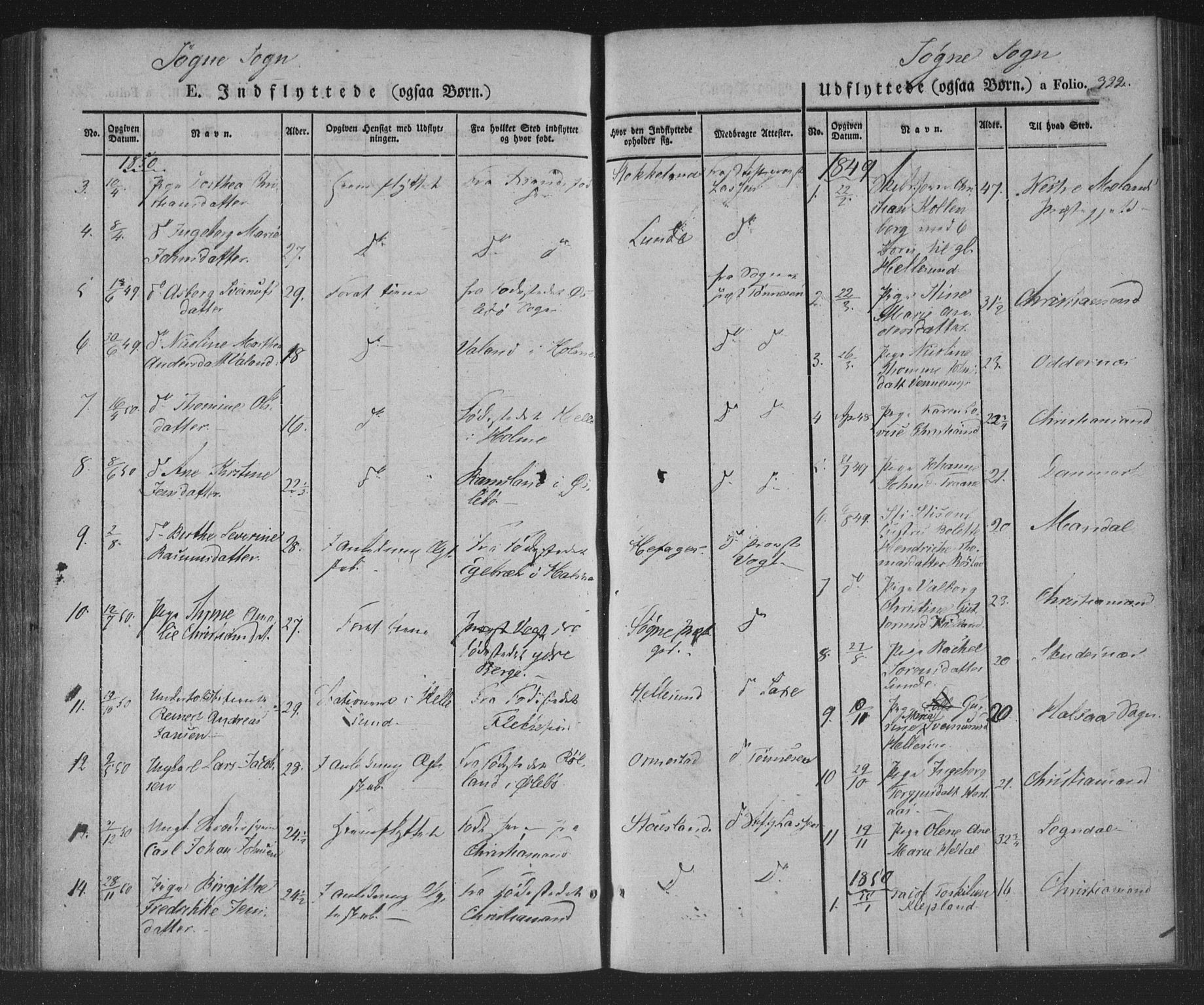 Søgne sokneprestkontor, AV/SAK-1111-0037/F/Fa/Fab/L0009: Parish register (official) no. A 9, 1838-1853, p. 322