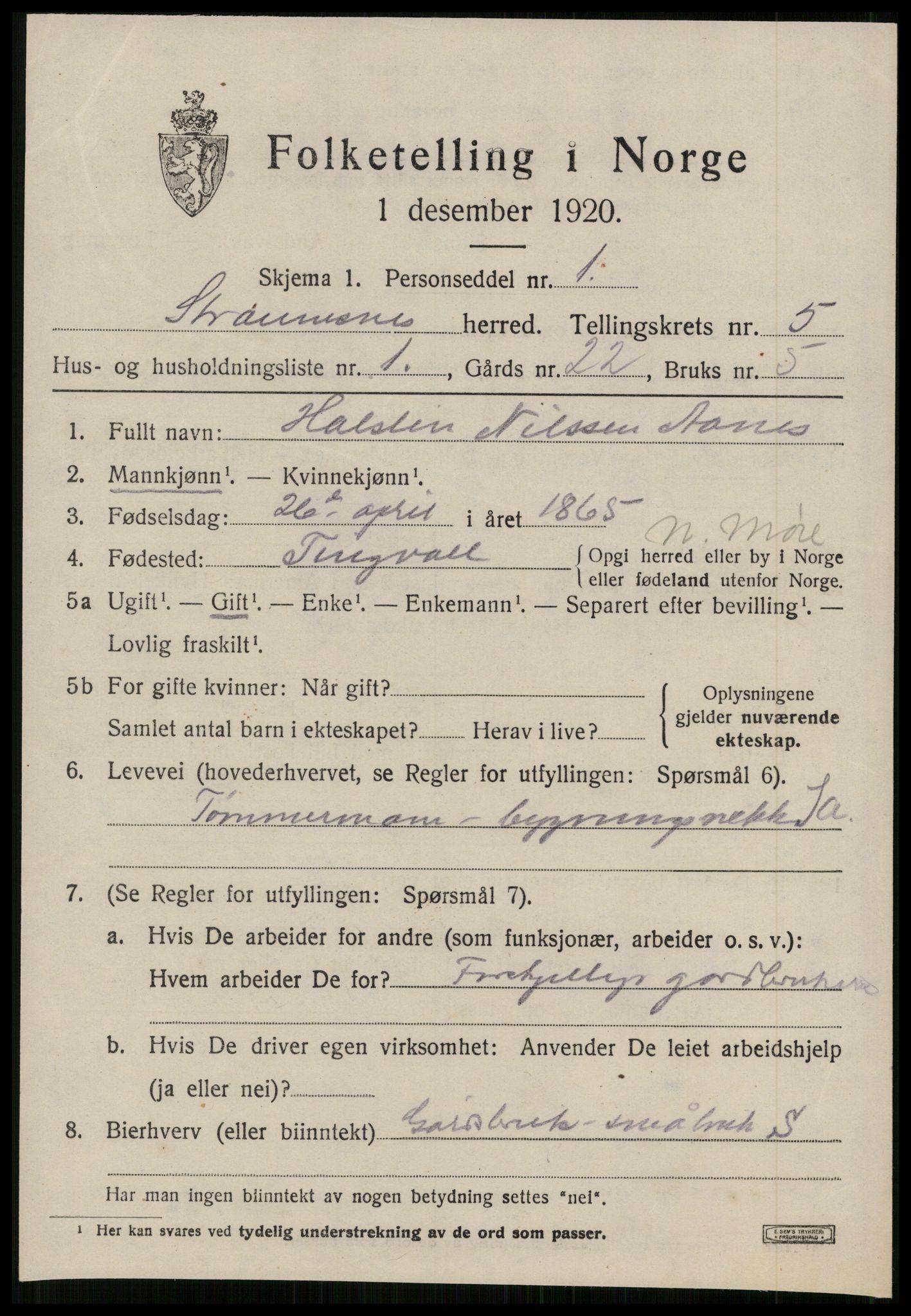 SAT, 1920 census for Straumsnes, 1920, p. 2023