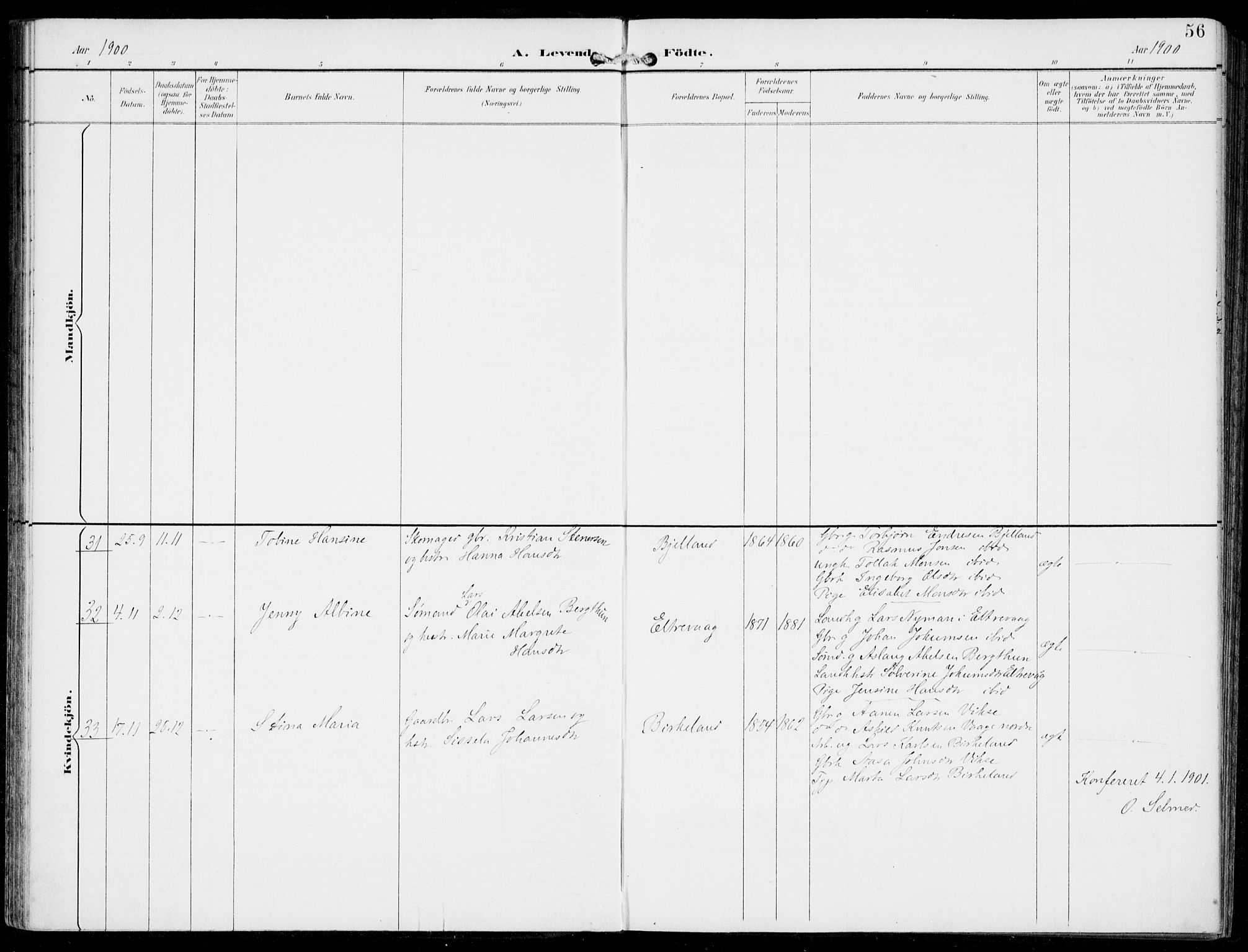 Sveio Sokneprestembete, AV/SAB-A-78501/H/Haa: Parish register (official) no. B  3, 1894-1906, p. 56