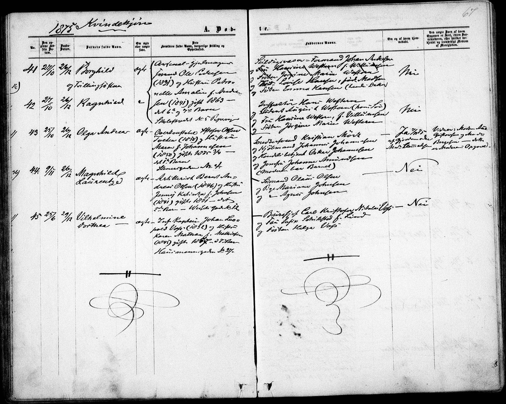 Garnisonsmenigheten Kirkebøker, AV/SAO-A-10846/F/Fa/L0011: Parish register (official) no. 11, 1870-1880, p. 67