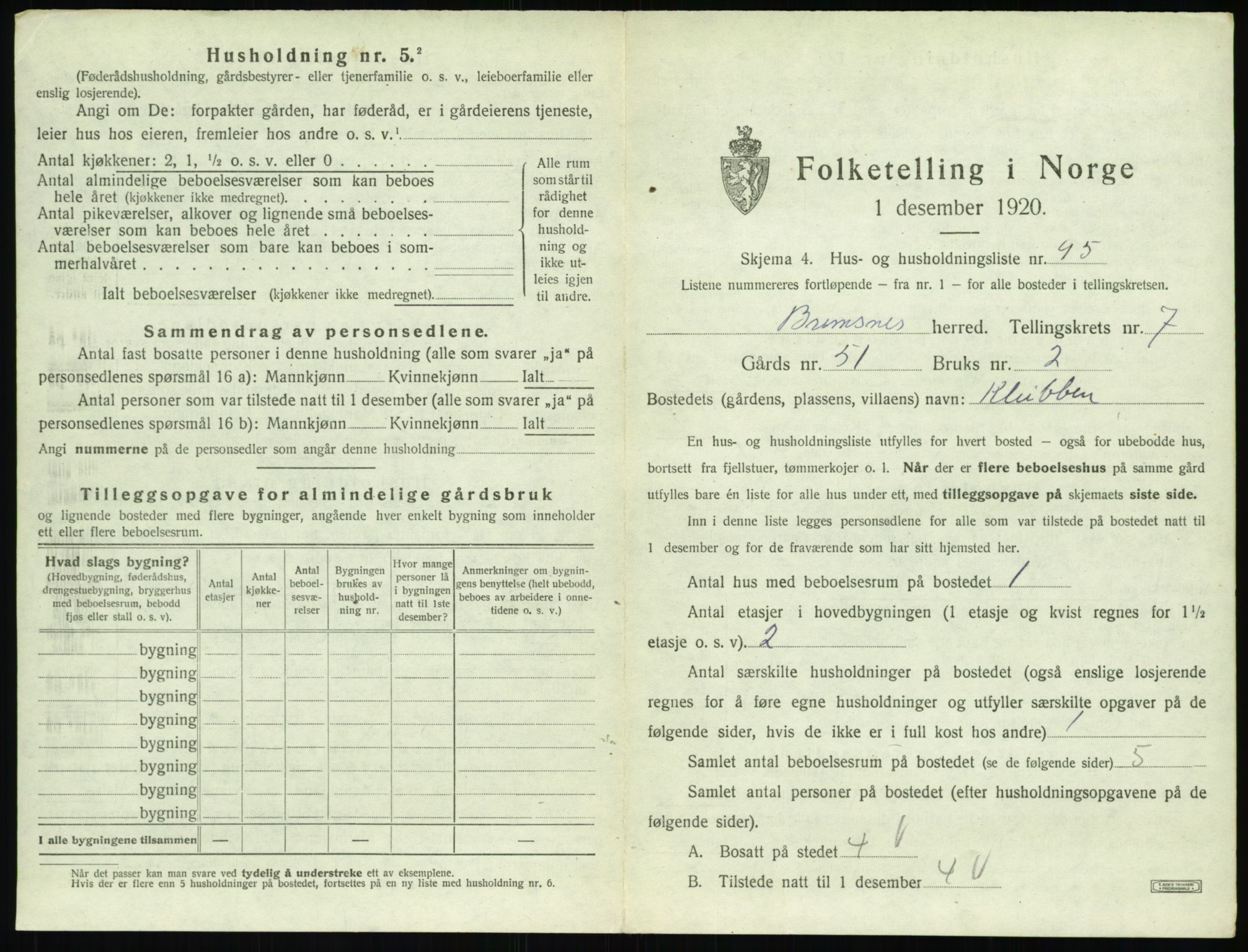 SAT, 1920 census for Bremsnes, 1920, p. 907