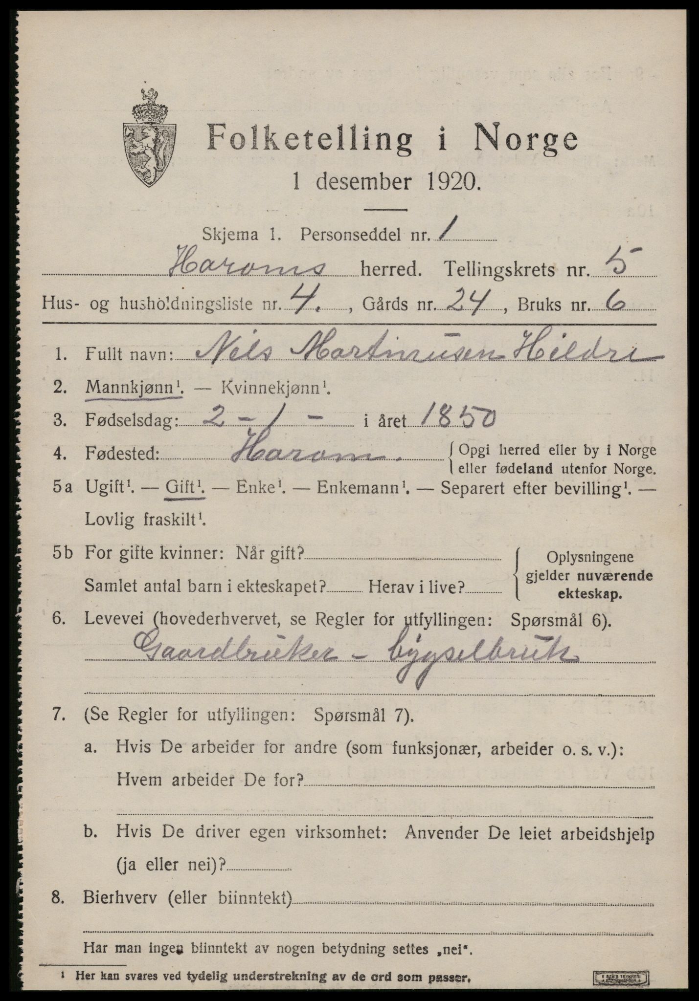 SAT, 1920 census for Haram, 1920, p. 2837