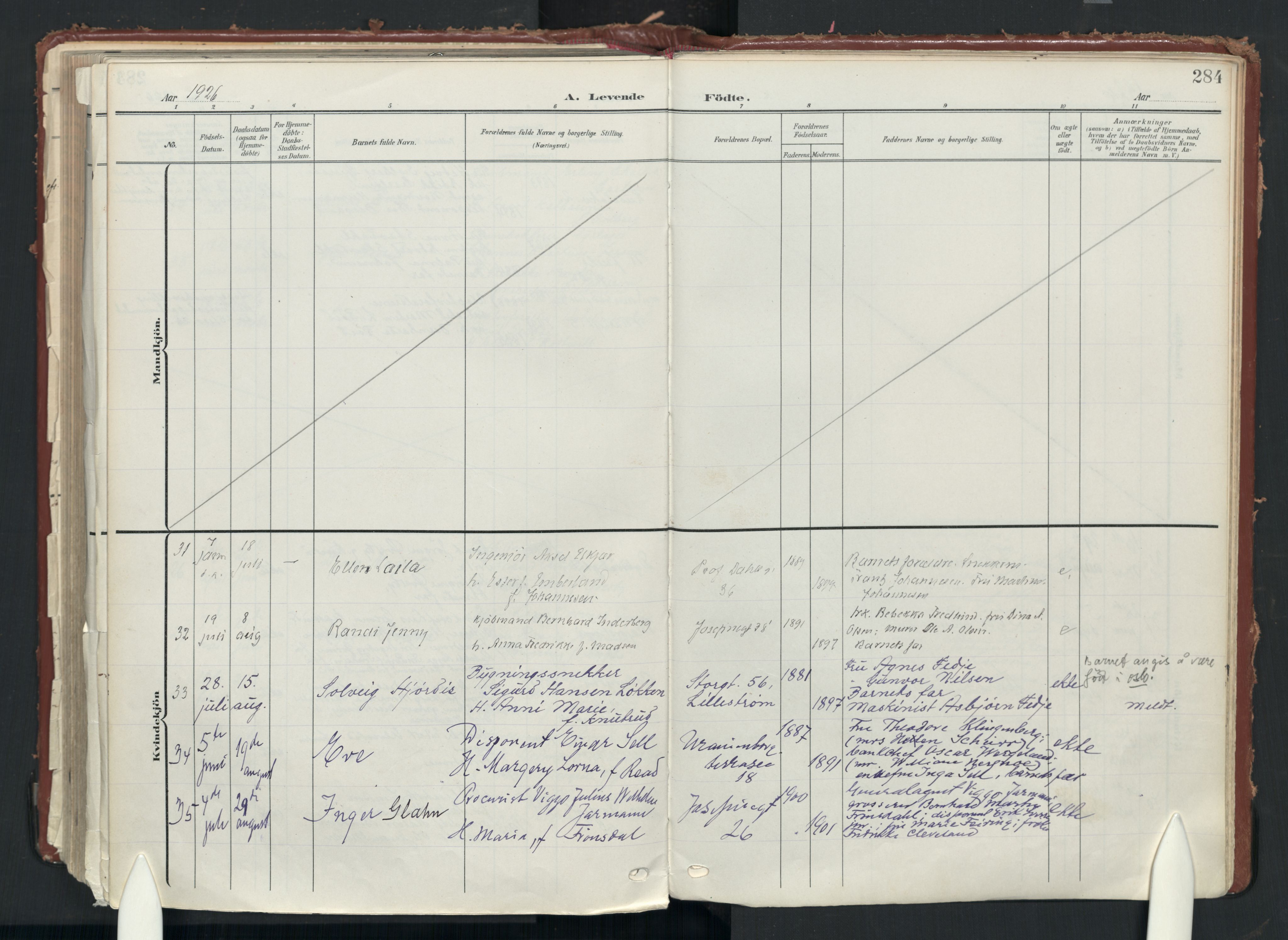 Uranienborg prestekontor Kirkebøker, AV/SAO-A-10877/F/Fa/L0010: Parish register (official) no. 10, 1907-1928, p. 284