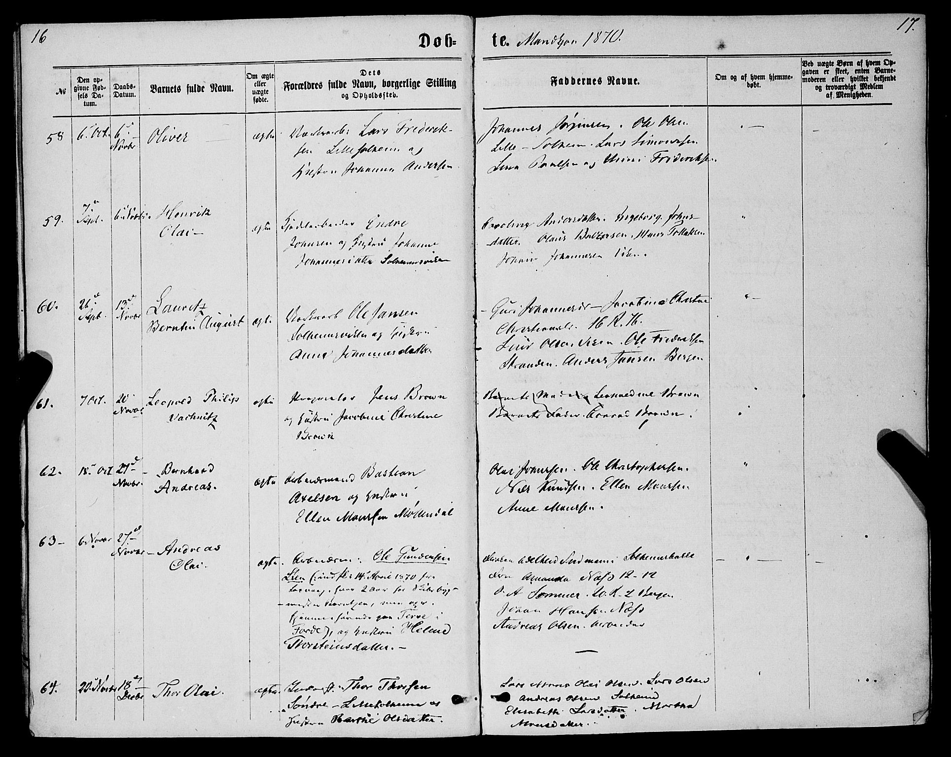 St. Jørgens hospital og Årstad sokneprestembete, AV/SAB-A-99934: Parish register (official) no. A 6, 1870-1878, p. 16-17