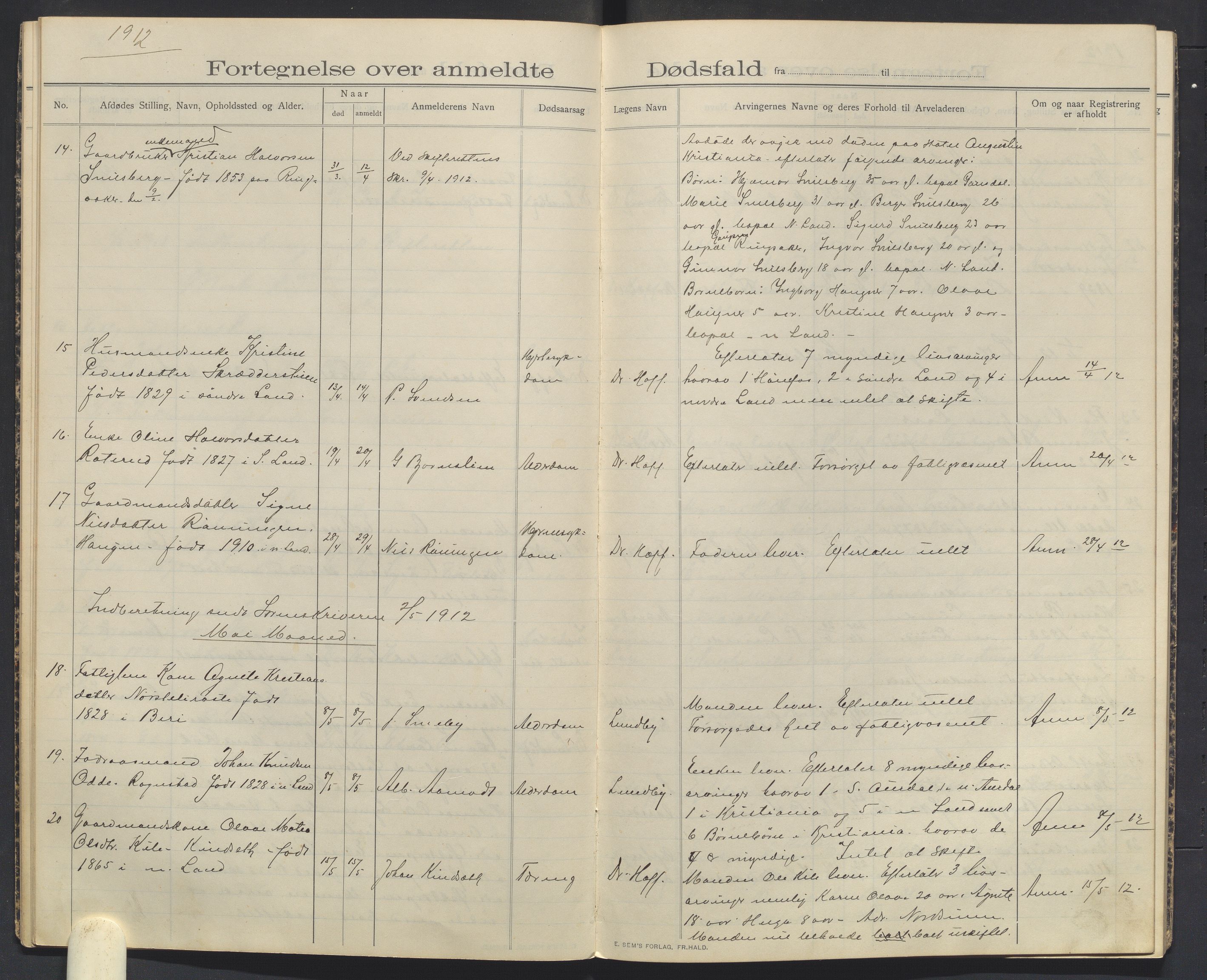 Nordre Land lensmannskontor, SAH/LON-013/H/Ha/Haa/L0001/0002: Dødsfallsprotokoller / Dødsfallsprotokoll, 1910-1916