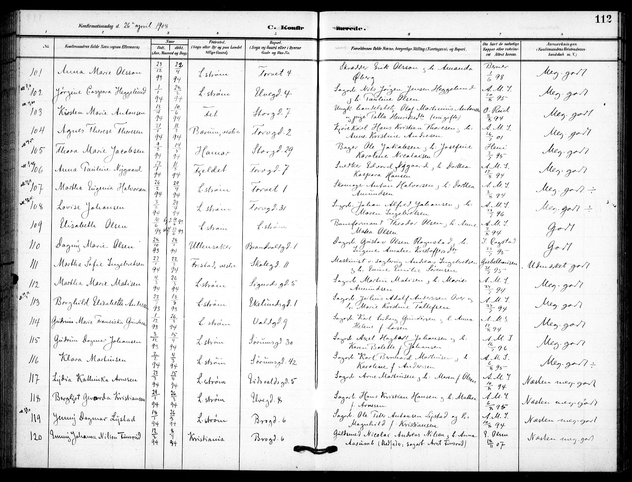 Skedsmo prestekontor Kirkebøker, AV/SAO-A-10033a/F/Fc/L0001: Parish register (official) no. III 1, 1908-1916, p. 112