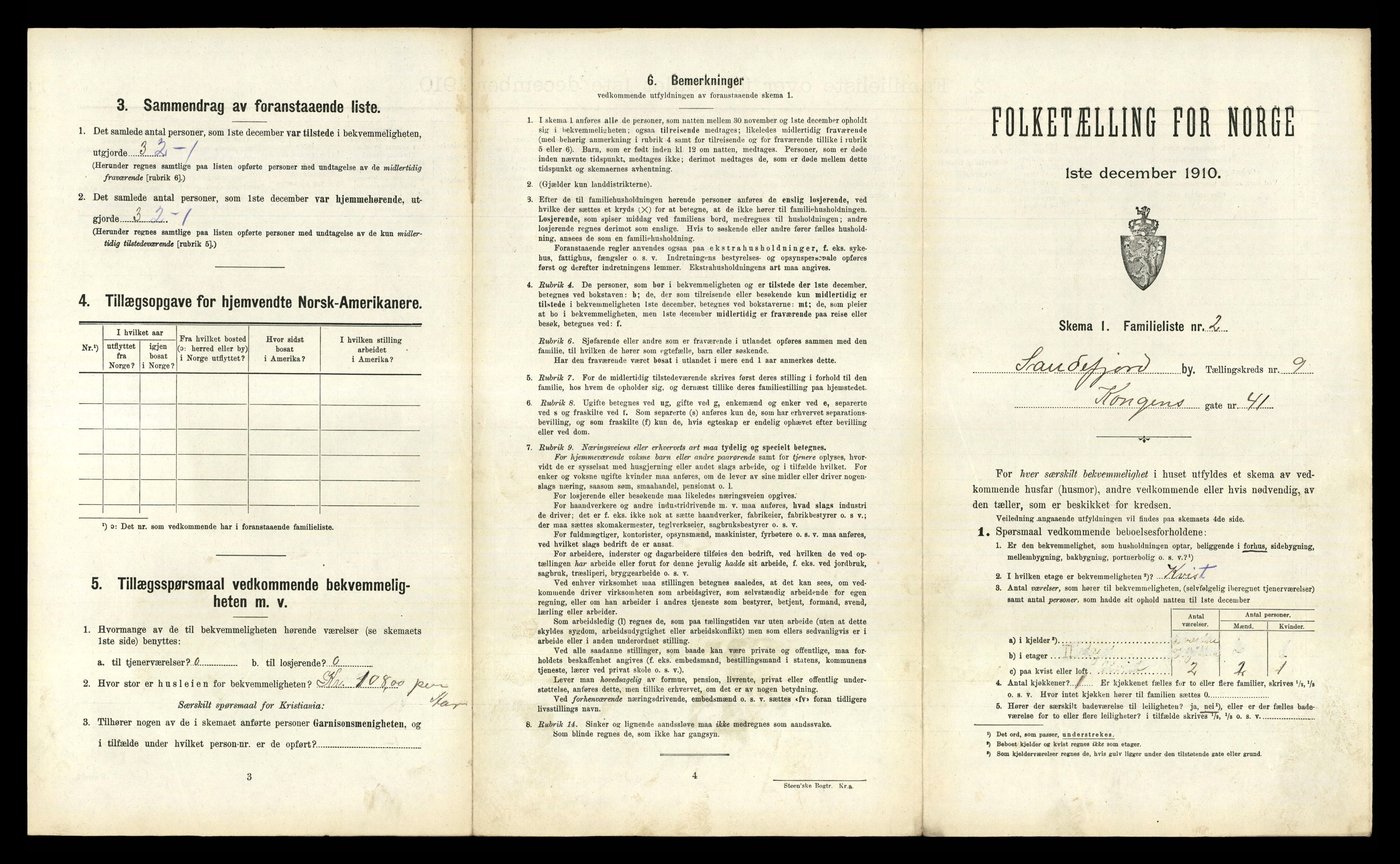 RA, 1910 census for Sandefjord, 1910, p. 2708