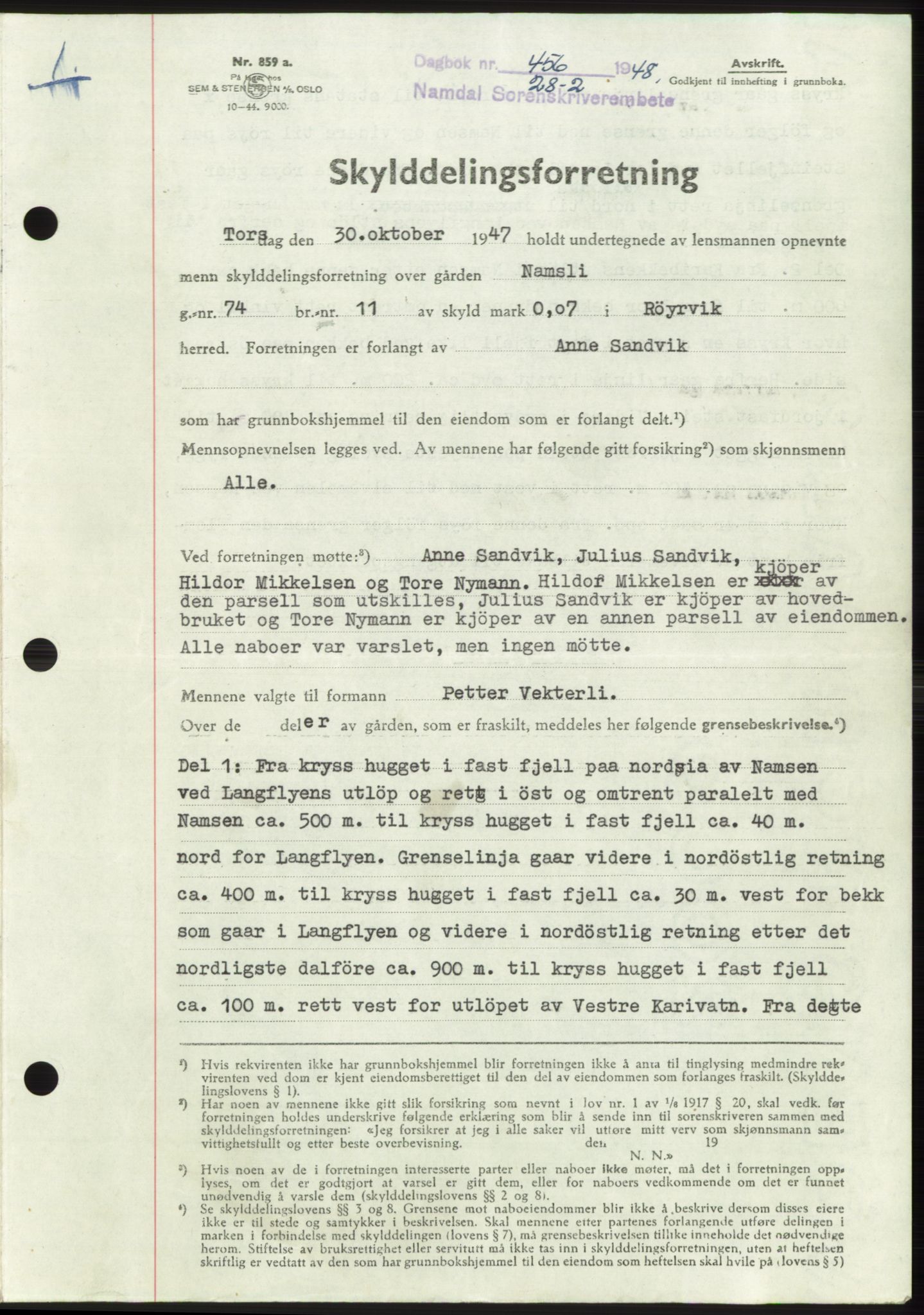 Namdal sorenskriveri, SAT/A-4133/1/2/2C: Mortgage book no. -, 1947-1948, Diary no: : 456/1948
